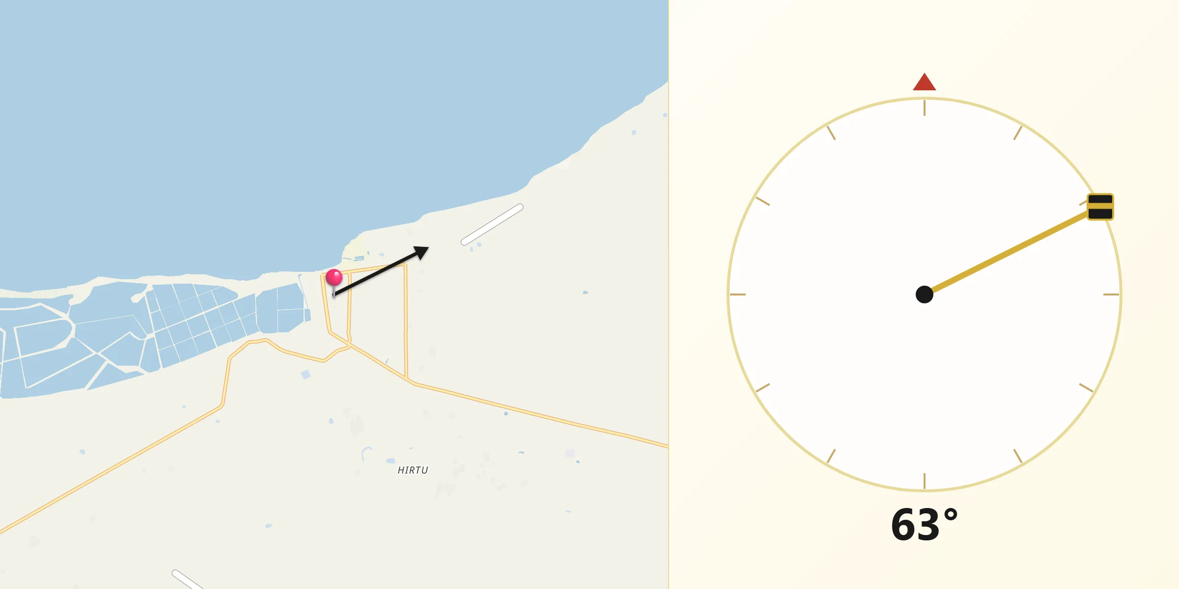 Dirección de la Qibla desde Manaure