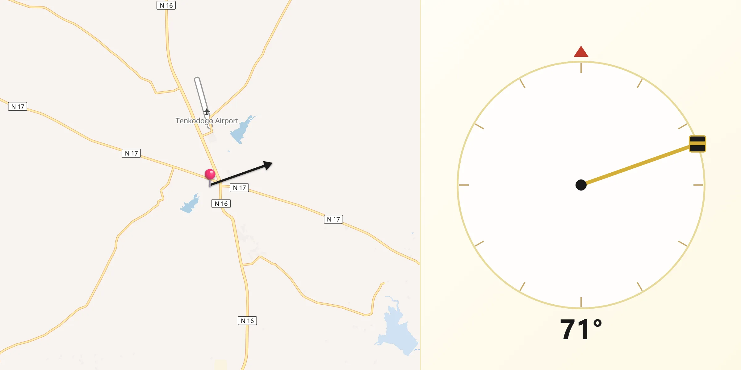 Direction vers la Qibla depuis Tenkodogo