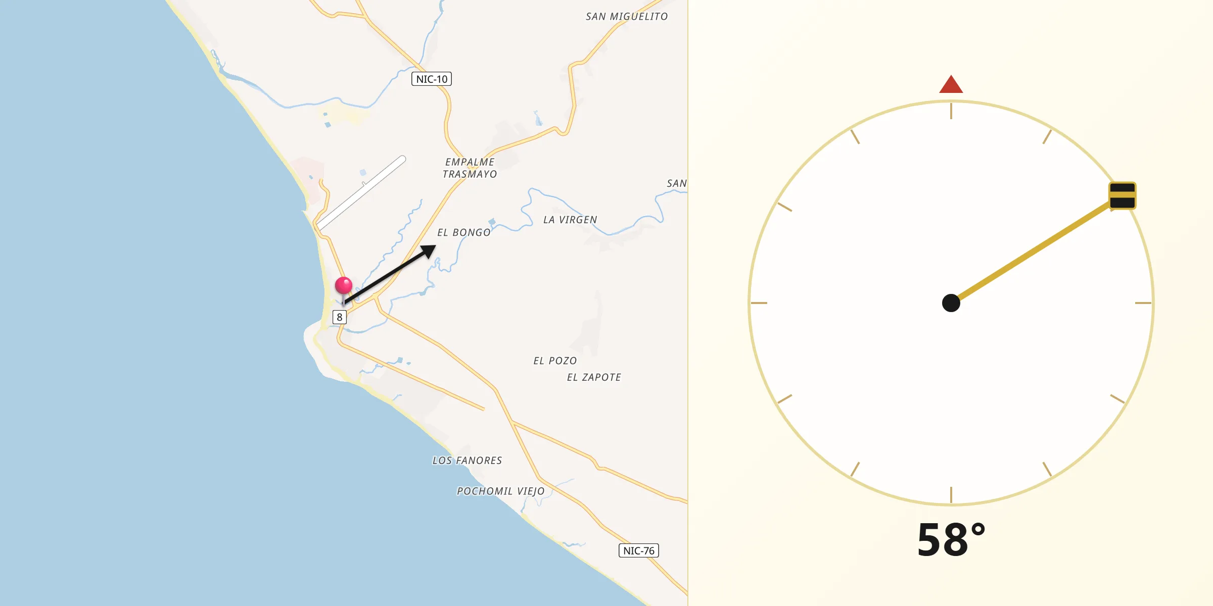 Dirección de la Qibla desde Masachapa