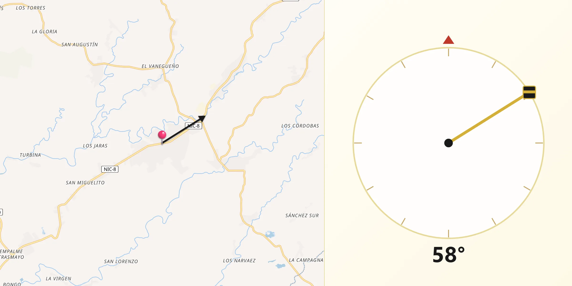 Dirección de la Qibla desde San Rafael del Sur