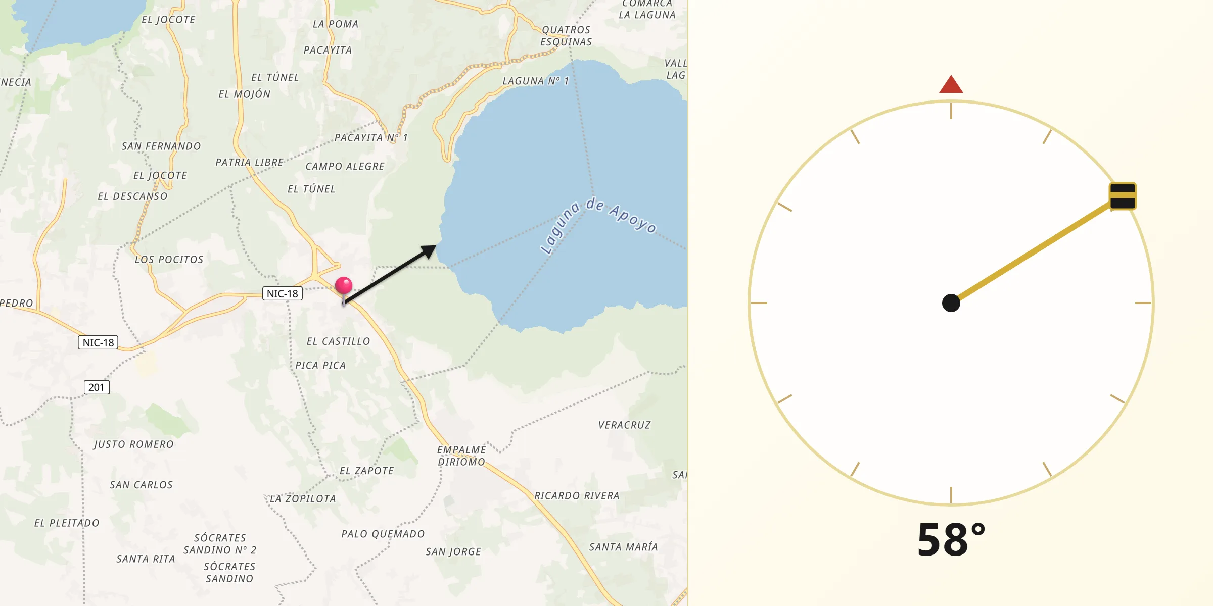 Dirección de la Qibla desde San Juan de Oriente