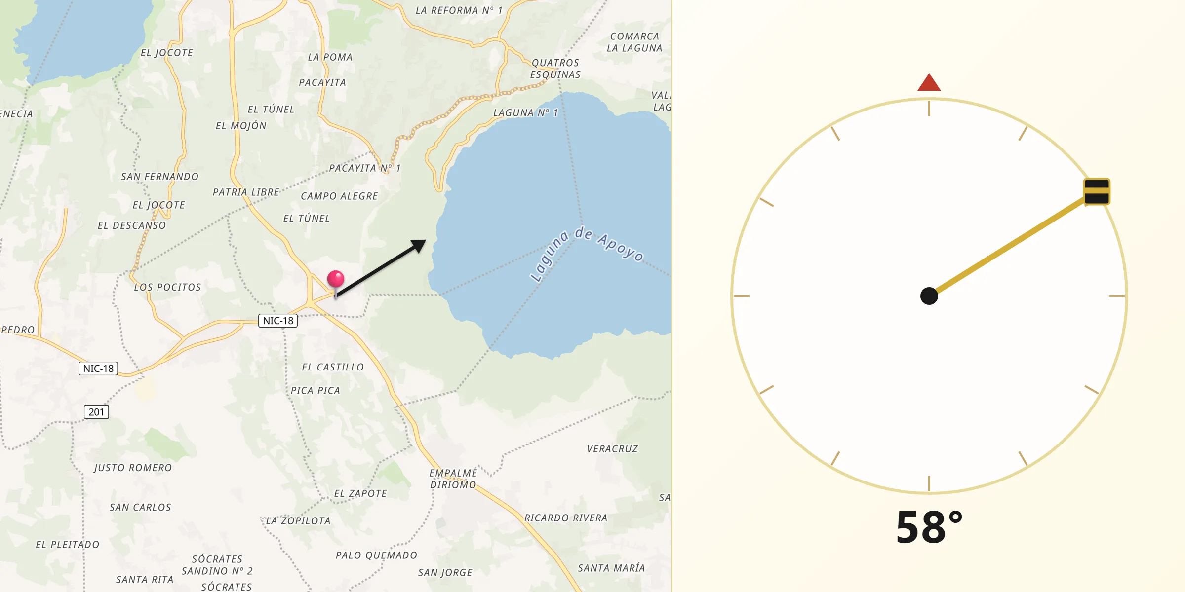 Dirección de la Qibla desde Catarina