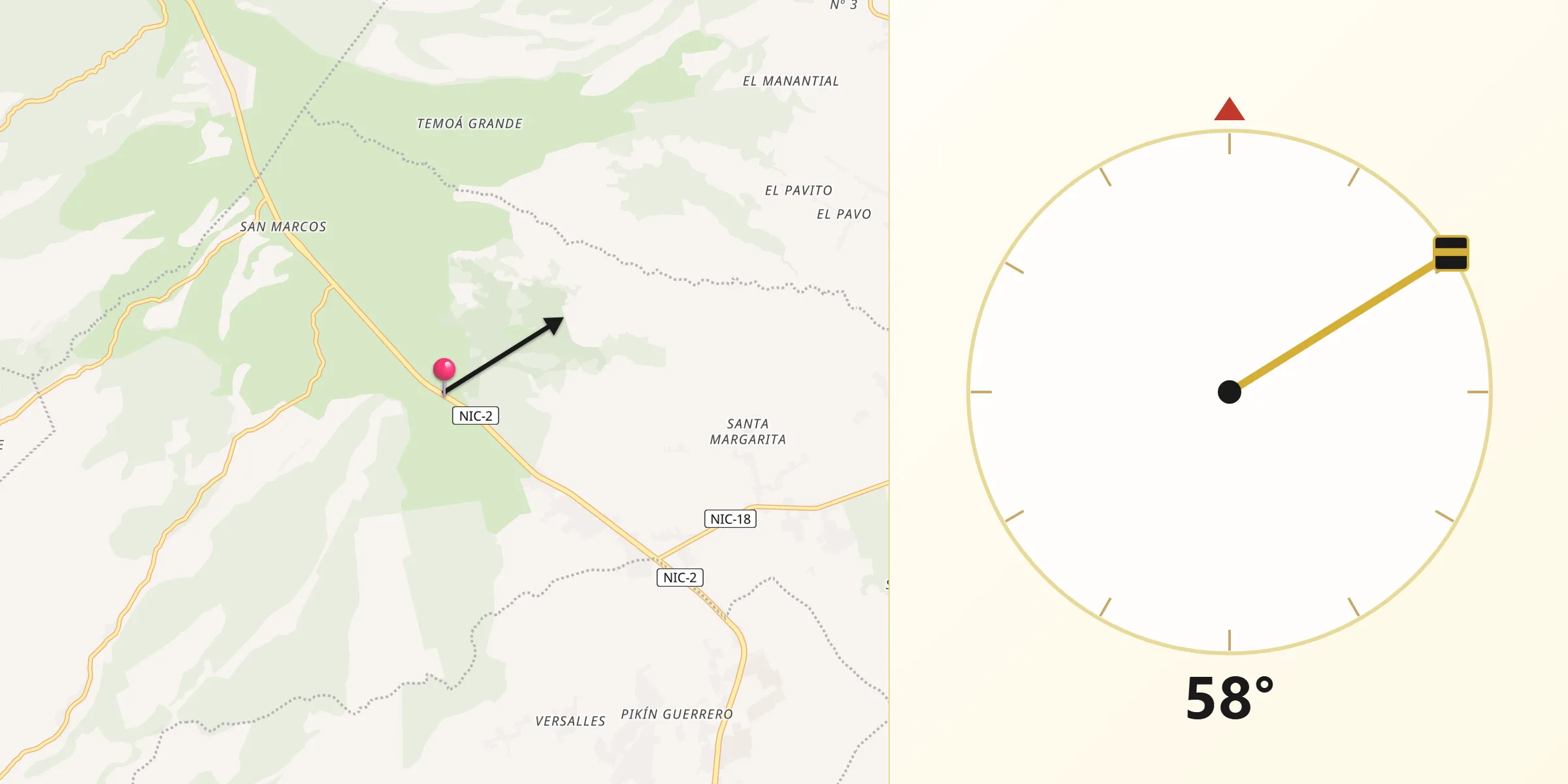 Dirección de la Qibla desde Municipio de San Marcos