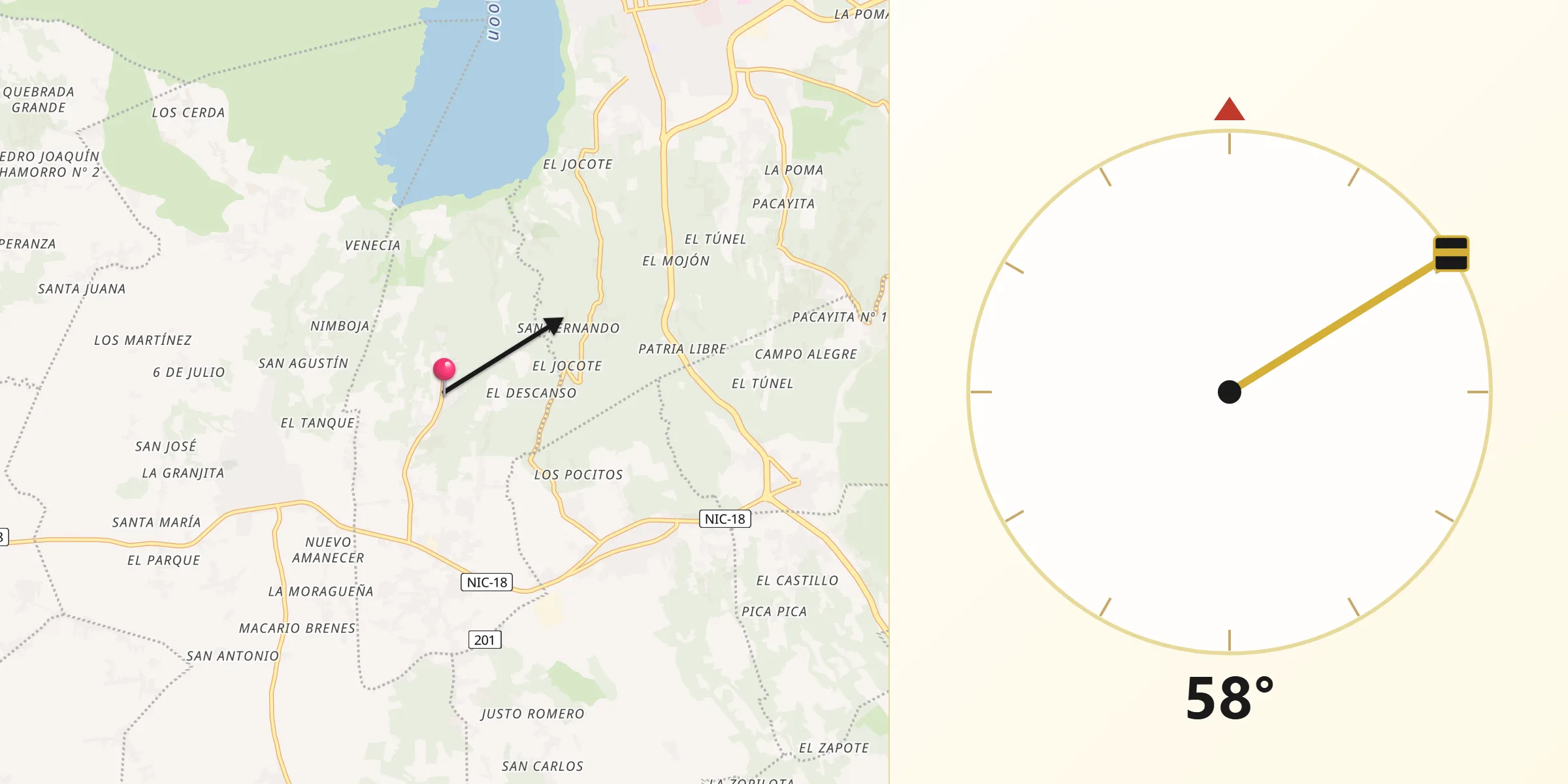 Dirección de la Qibla desde Nandasmo