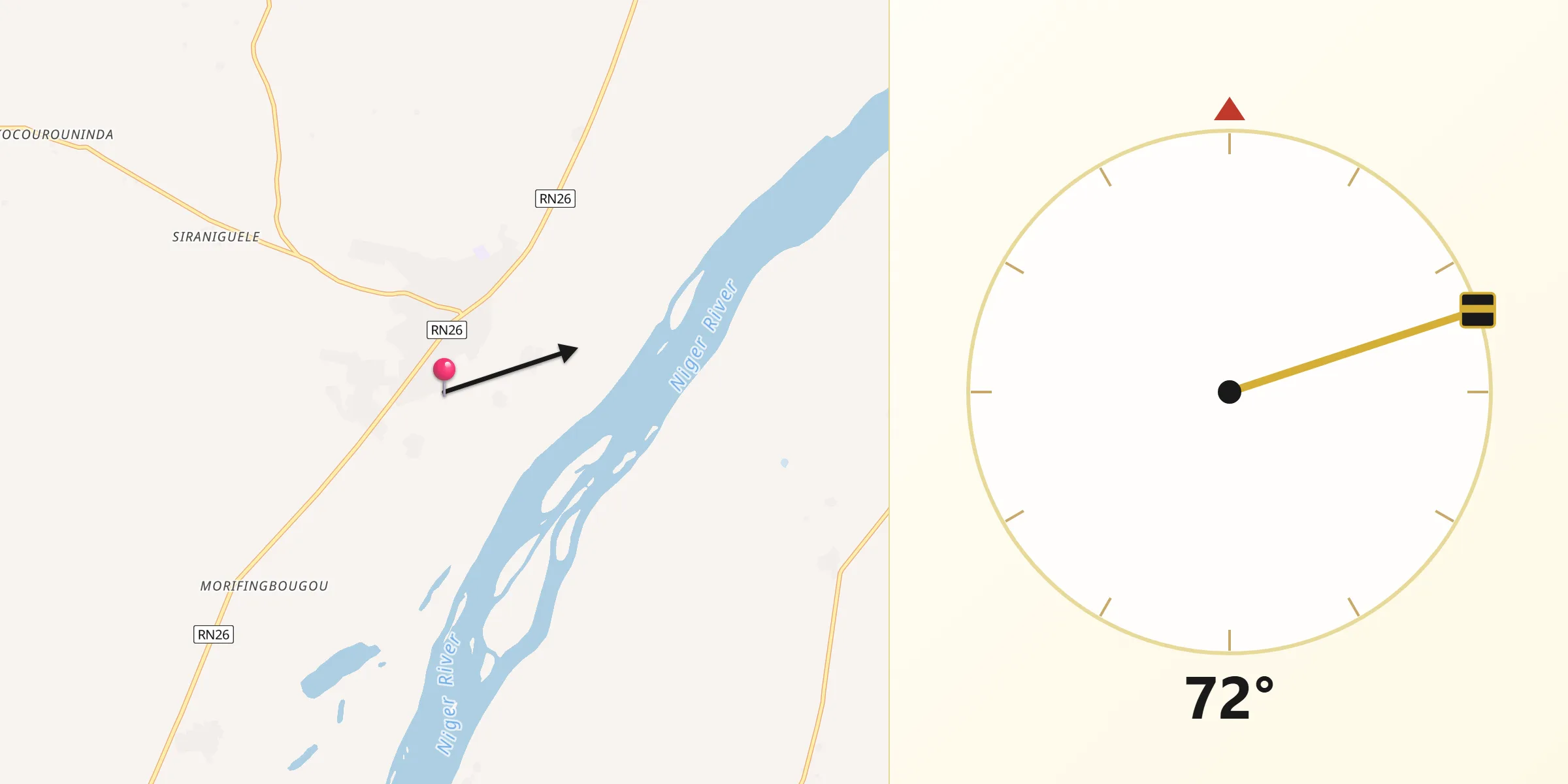 Direction vers la Qibla depuis Kangaba