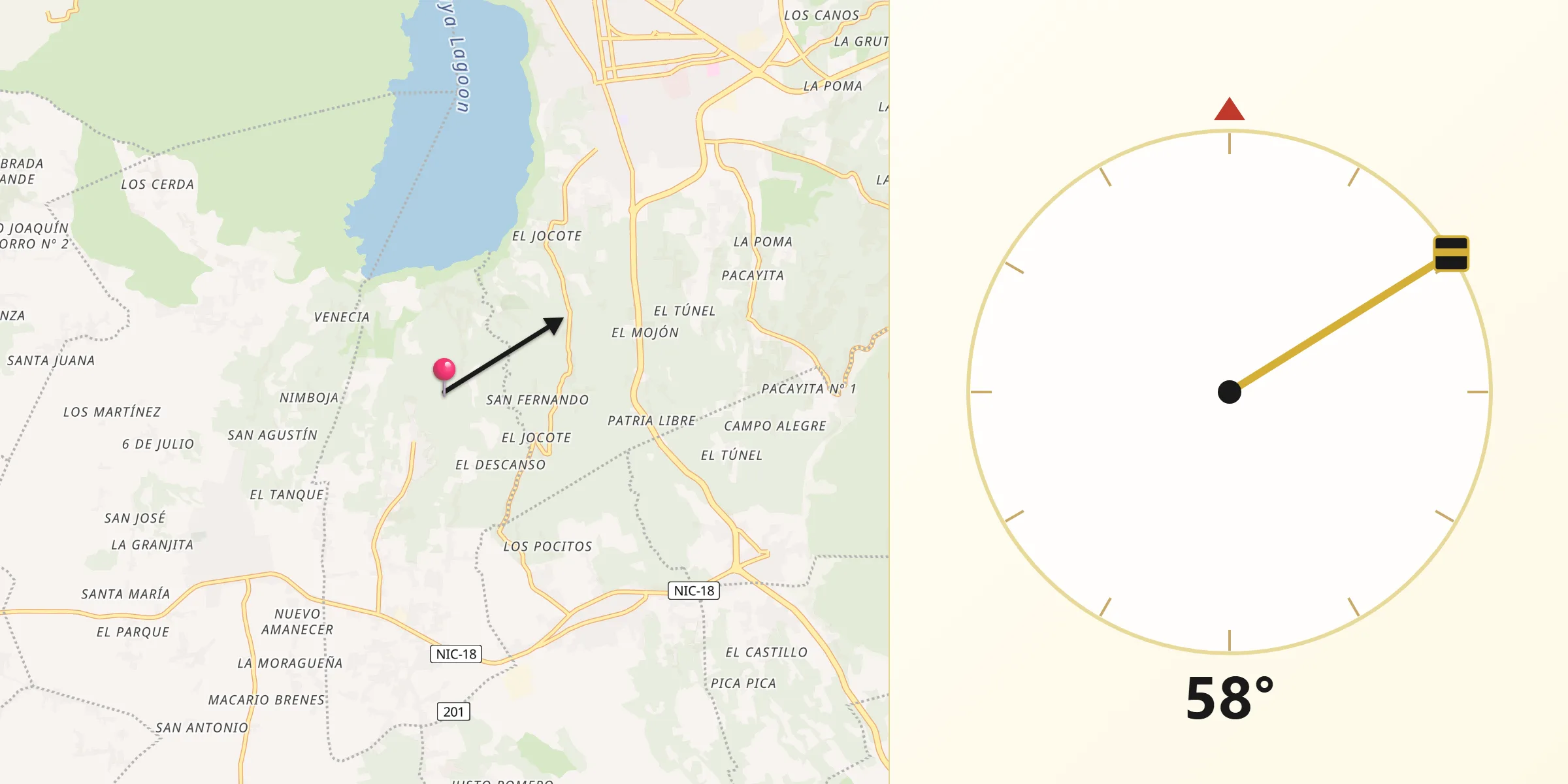 Dirección de la Qibla desde Municipio de Nandasmo