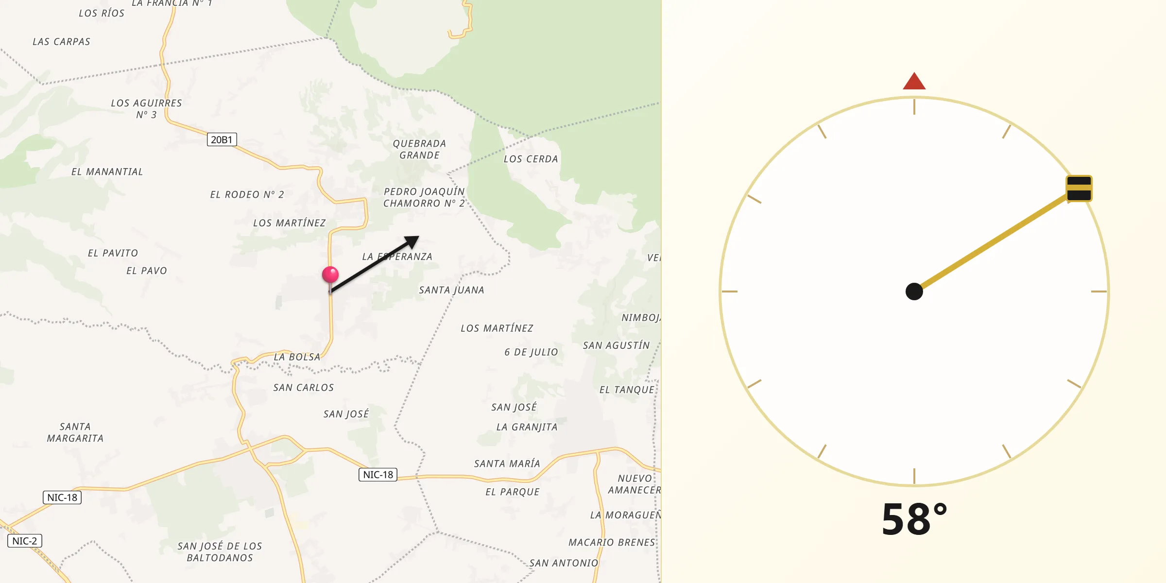 Dirección de la Qibla desde La Concepción