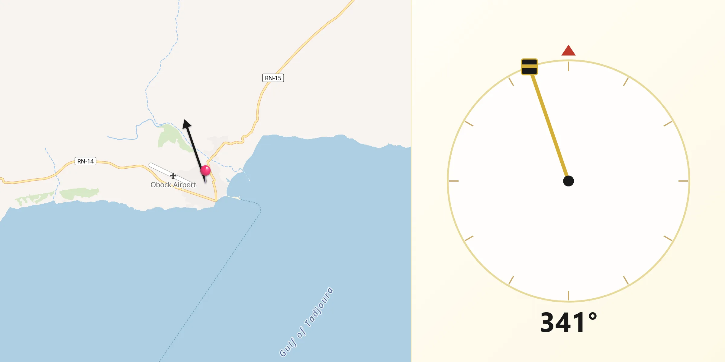 Direction vers la Qibla depuis Obock