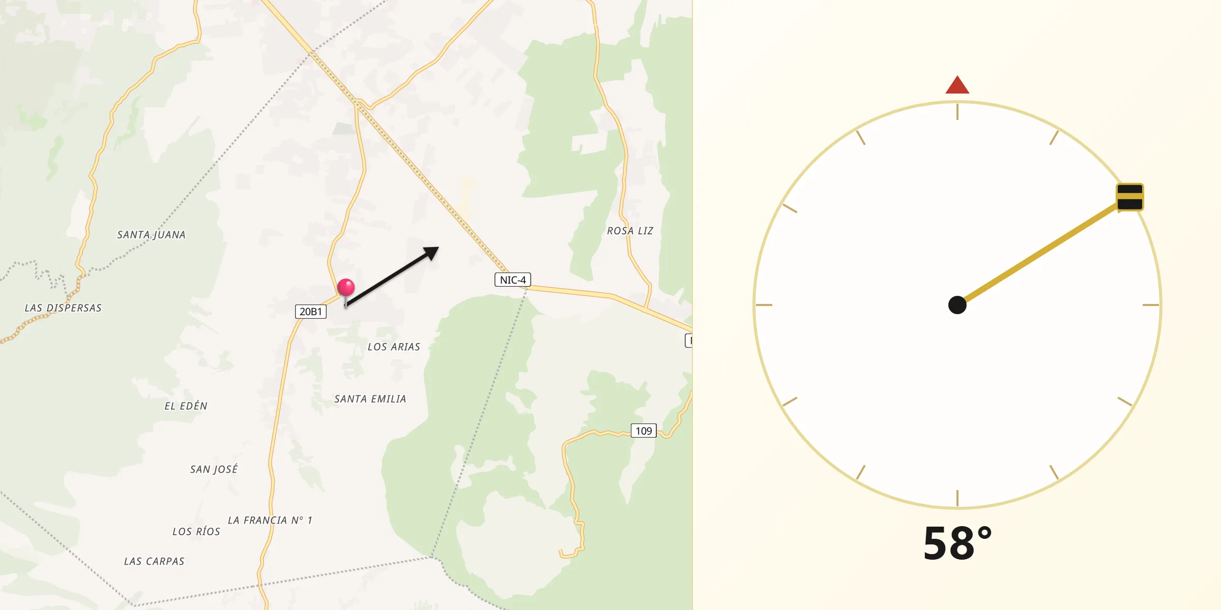 Dirección de la Qibla desde Ticuantepe