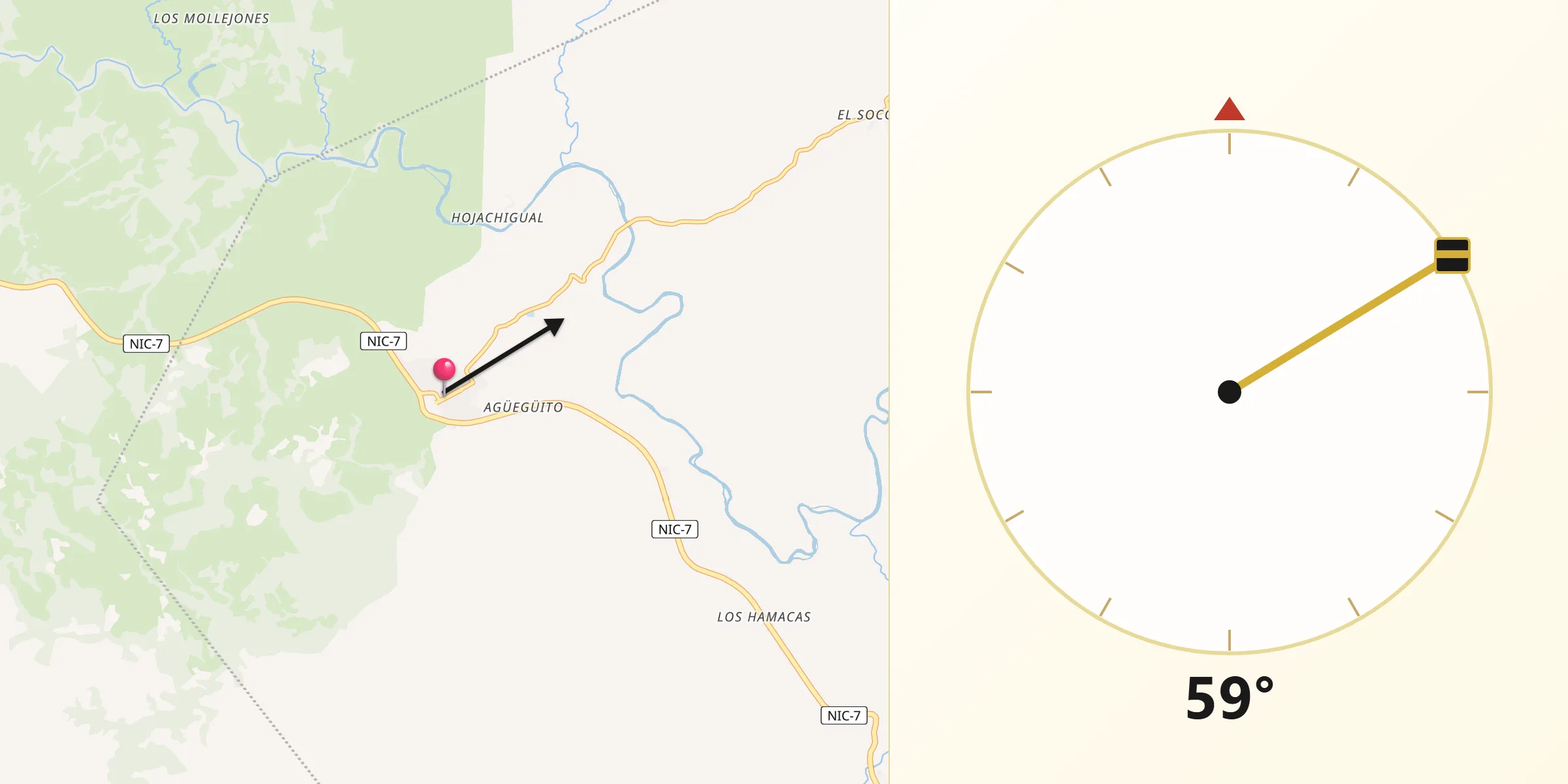Dirección de la Qibla desde Villa Sandino