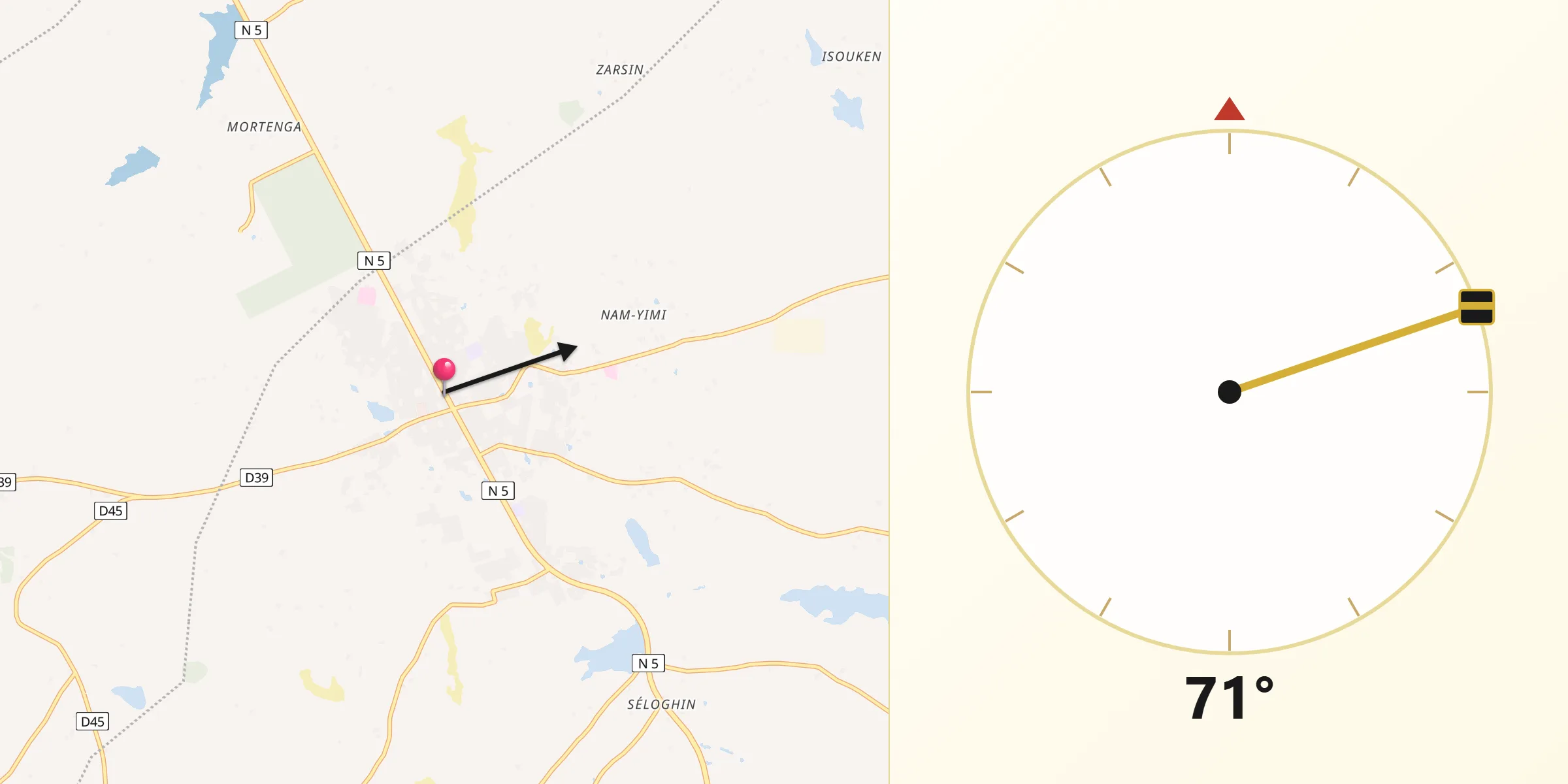 Direction vers la Qibla depuis Kombissiri