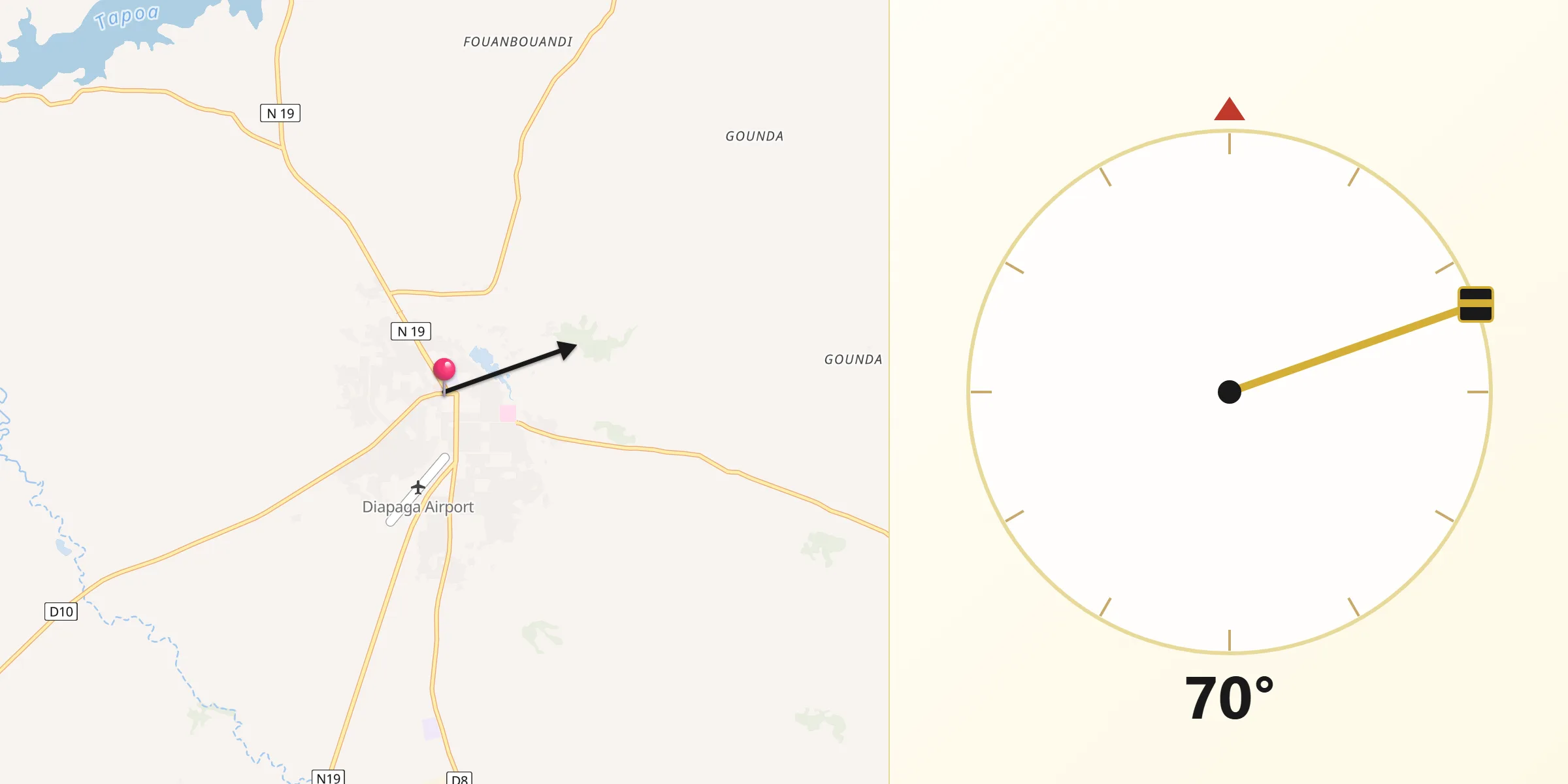 Direction vers la Qibla depuis Diapaga