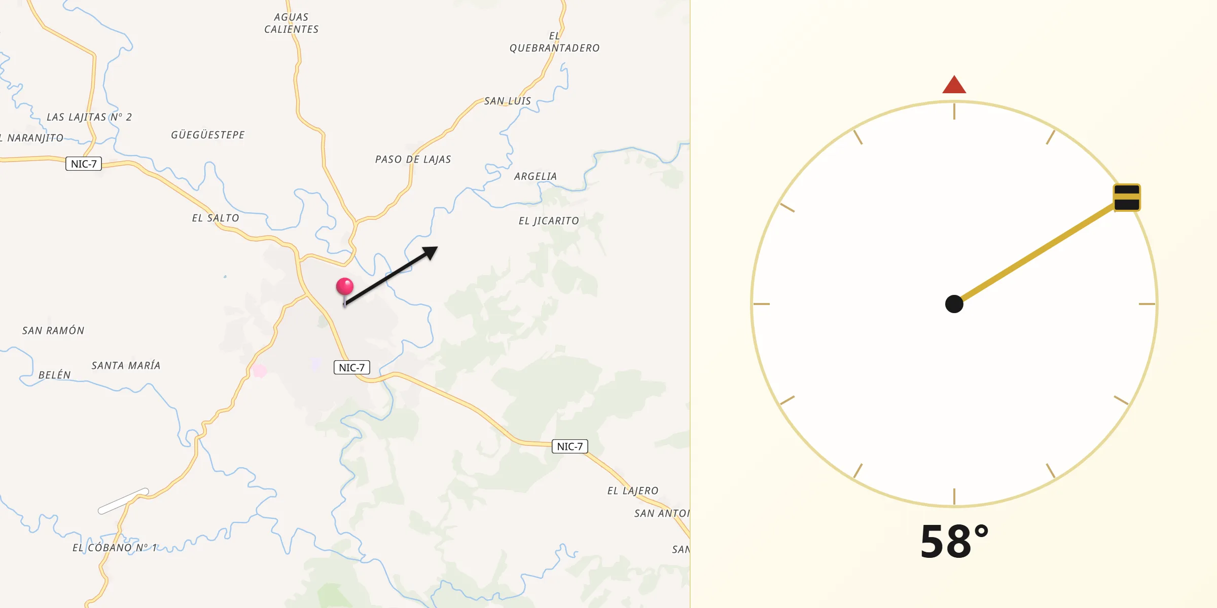 Dirección de la Qibla desde Juigalpa