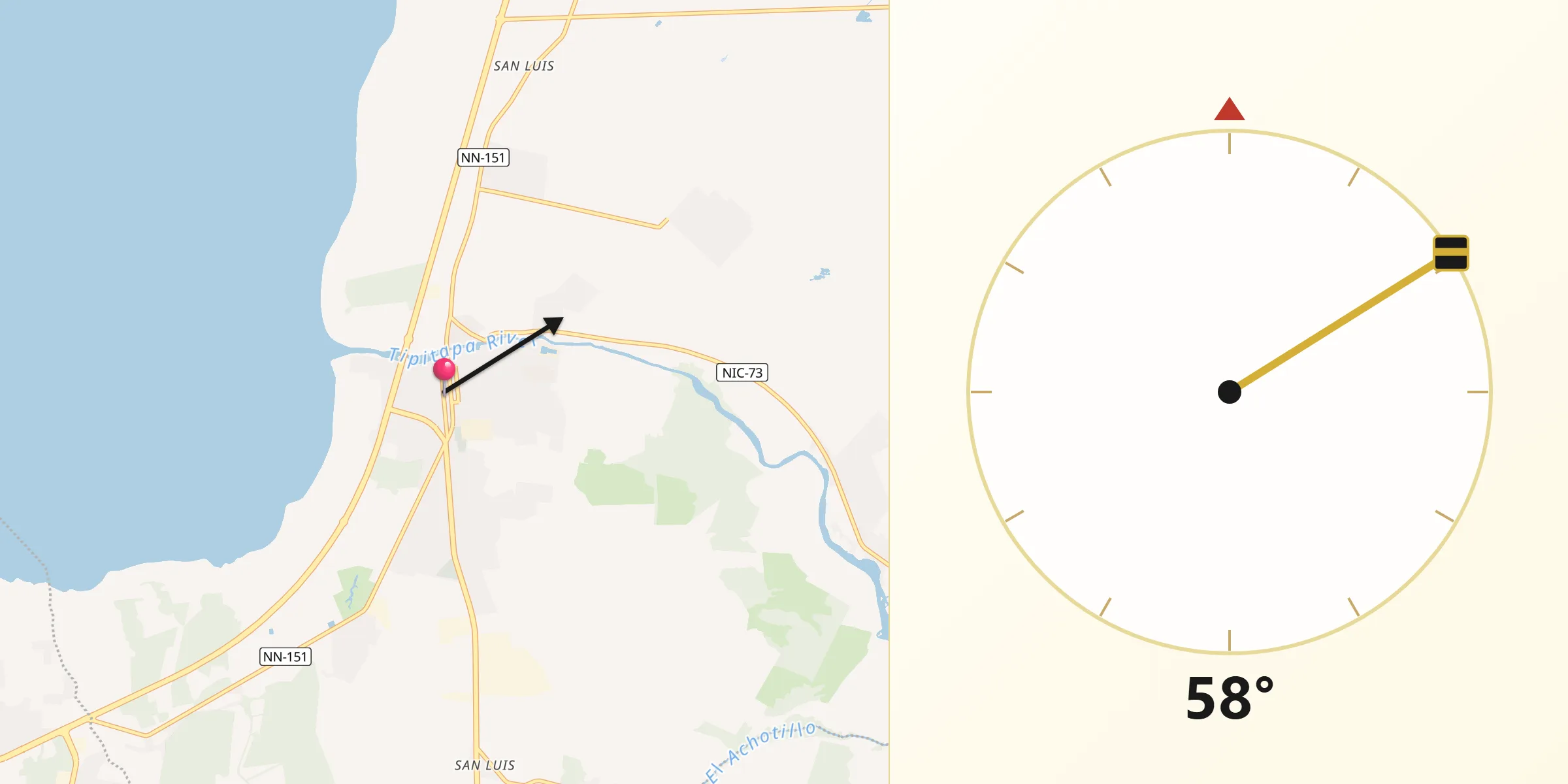 Dirección de la Qibla desde Tipitapa