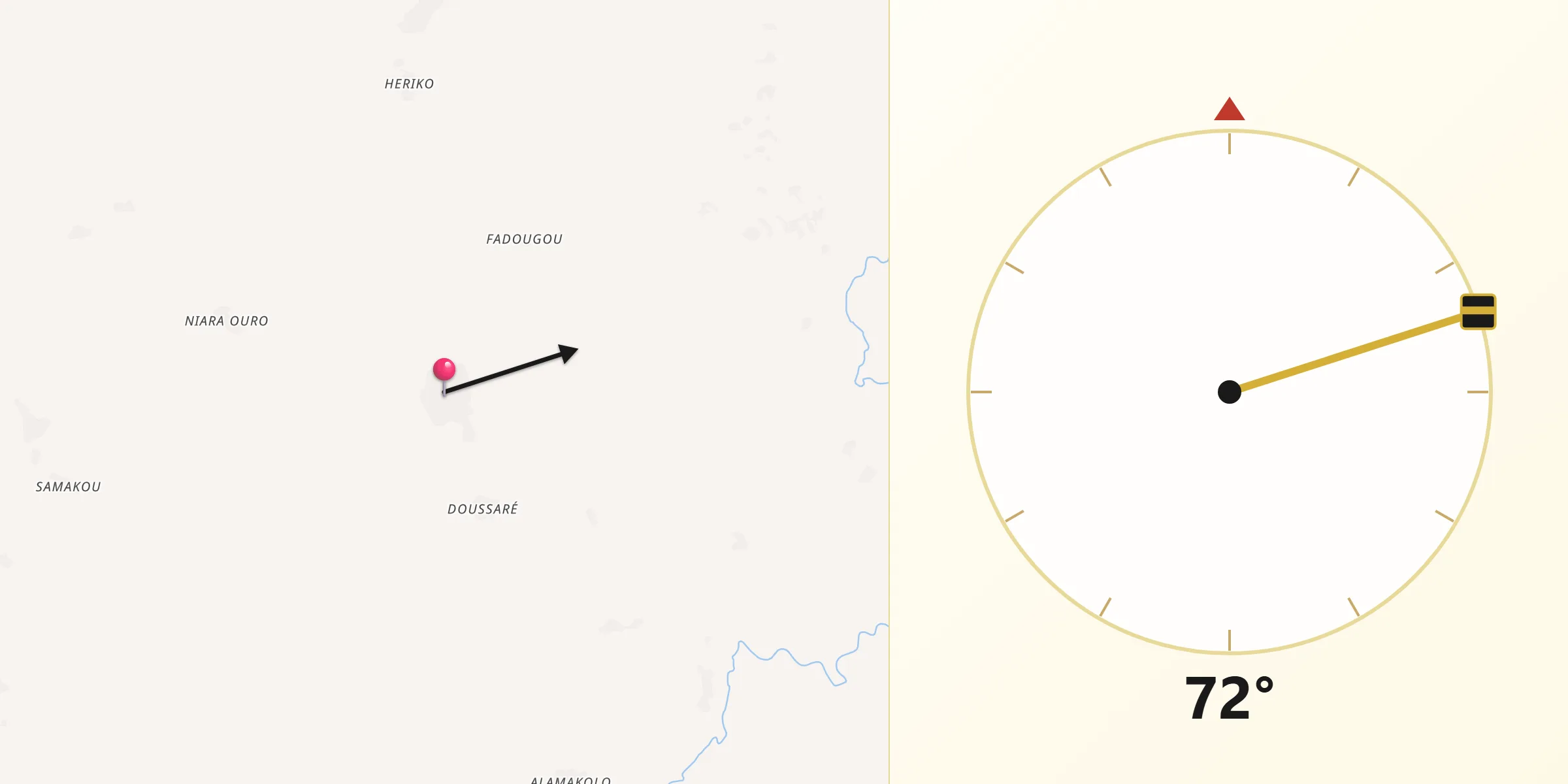 Direction vers la Qibla depuis Sagalo