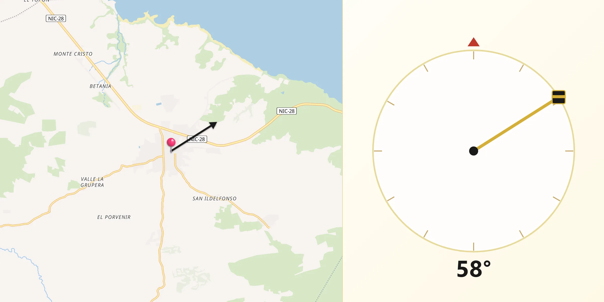 Dirección de la Qibla desde Nagarote