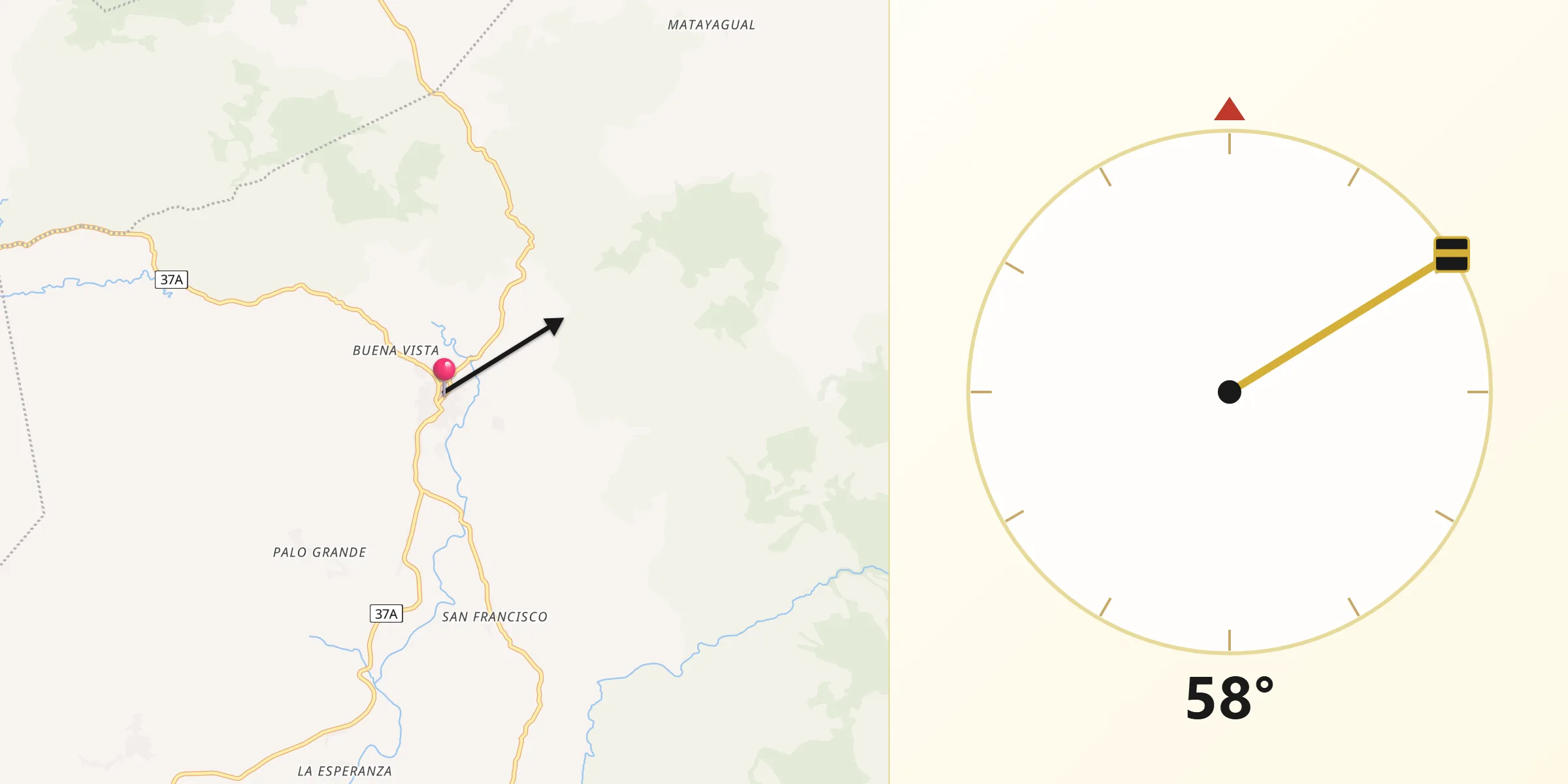 Dirección de la Qibla desde Cuapa