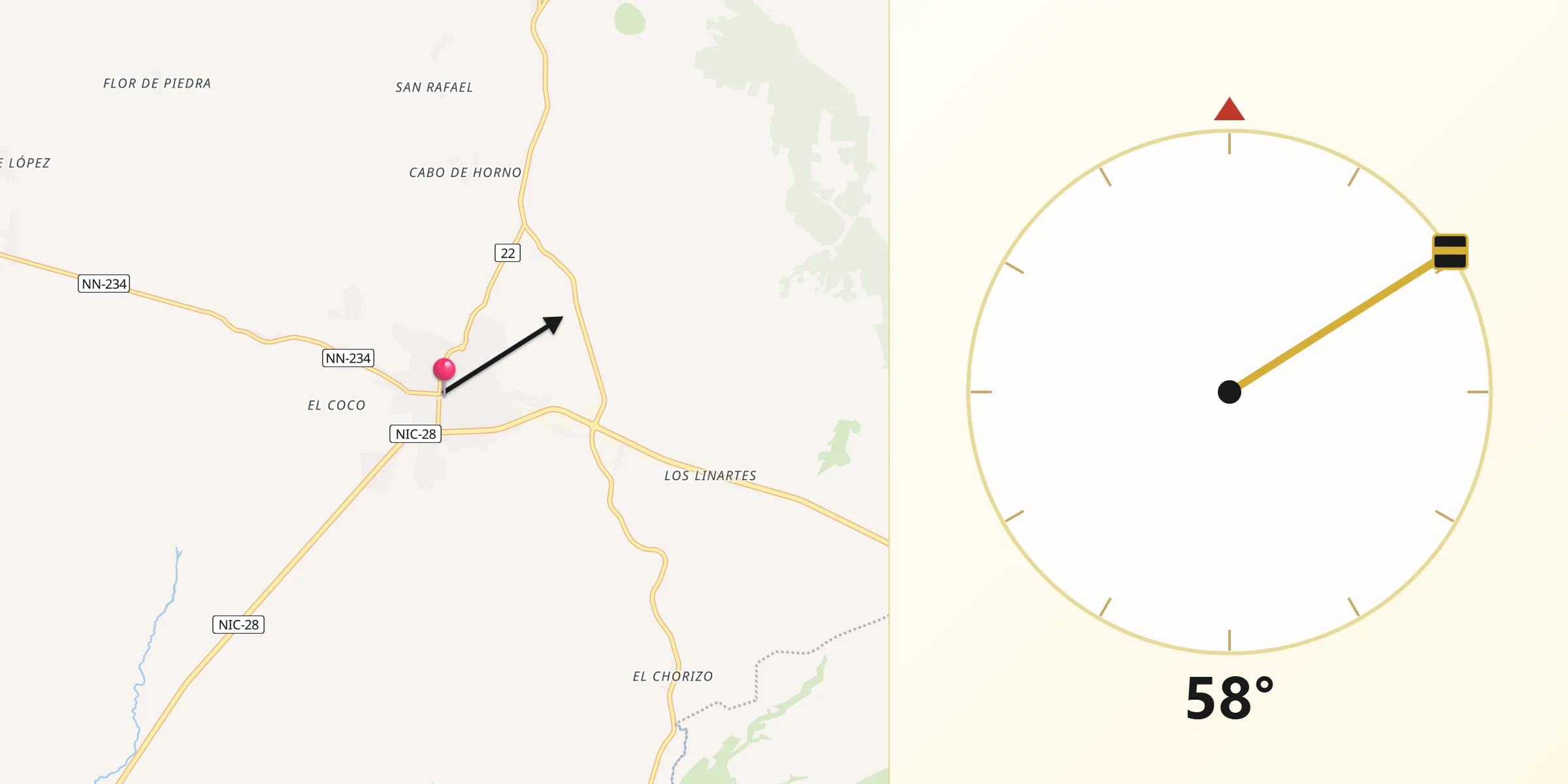 Dirección de la Qibla desde La Paz Centro