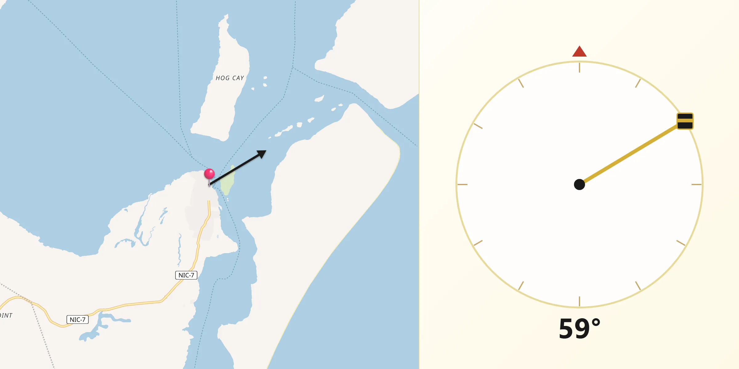 Dirección de la Qibla desde Laguna de Perlas