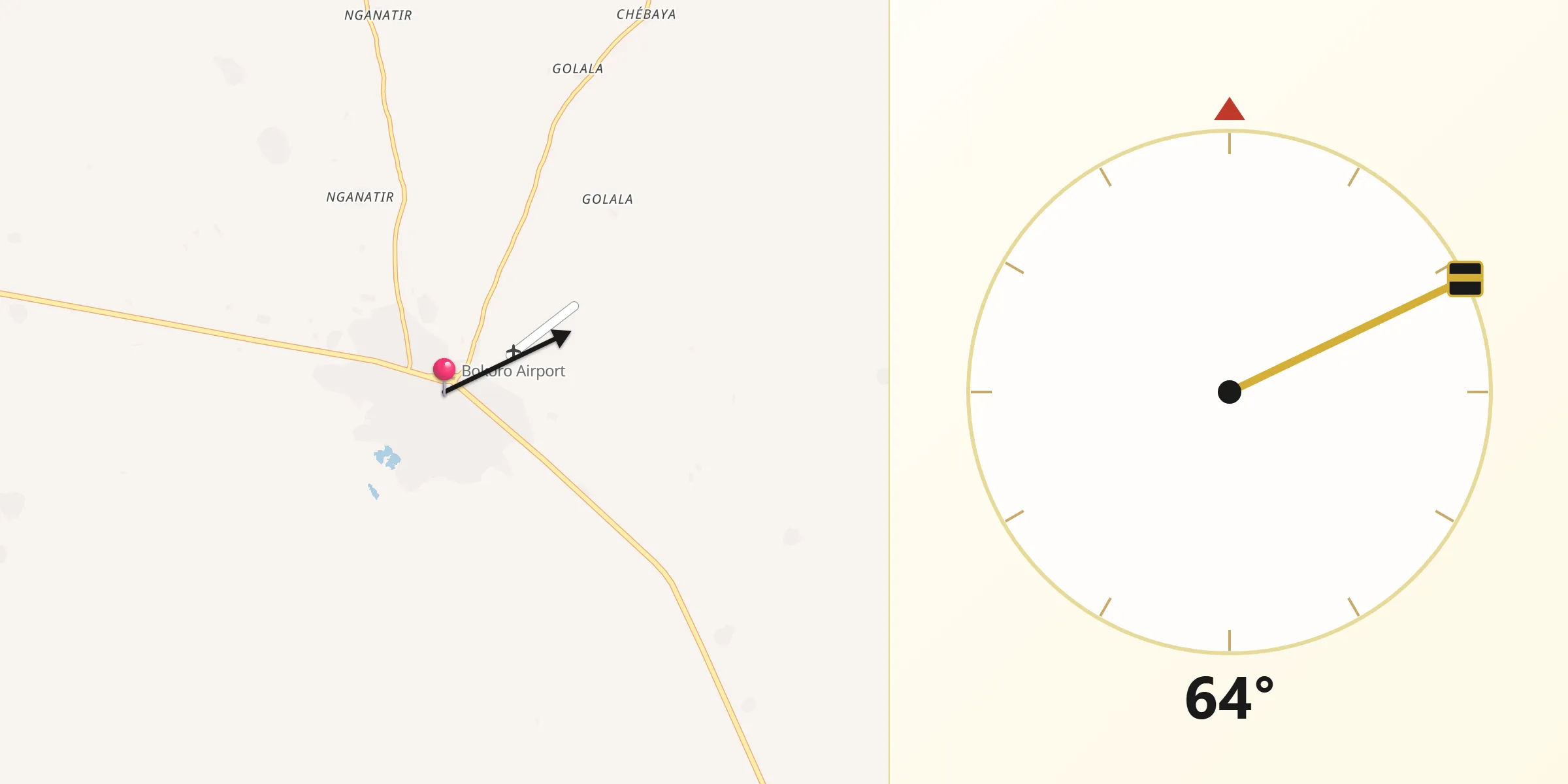 Direction vers la Qibla depuis Bokoro