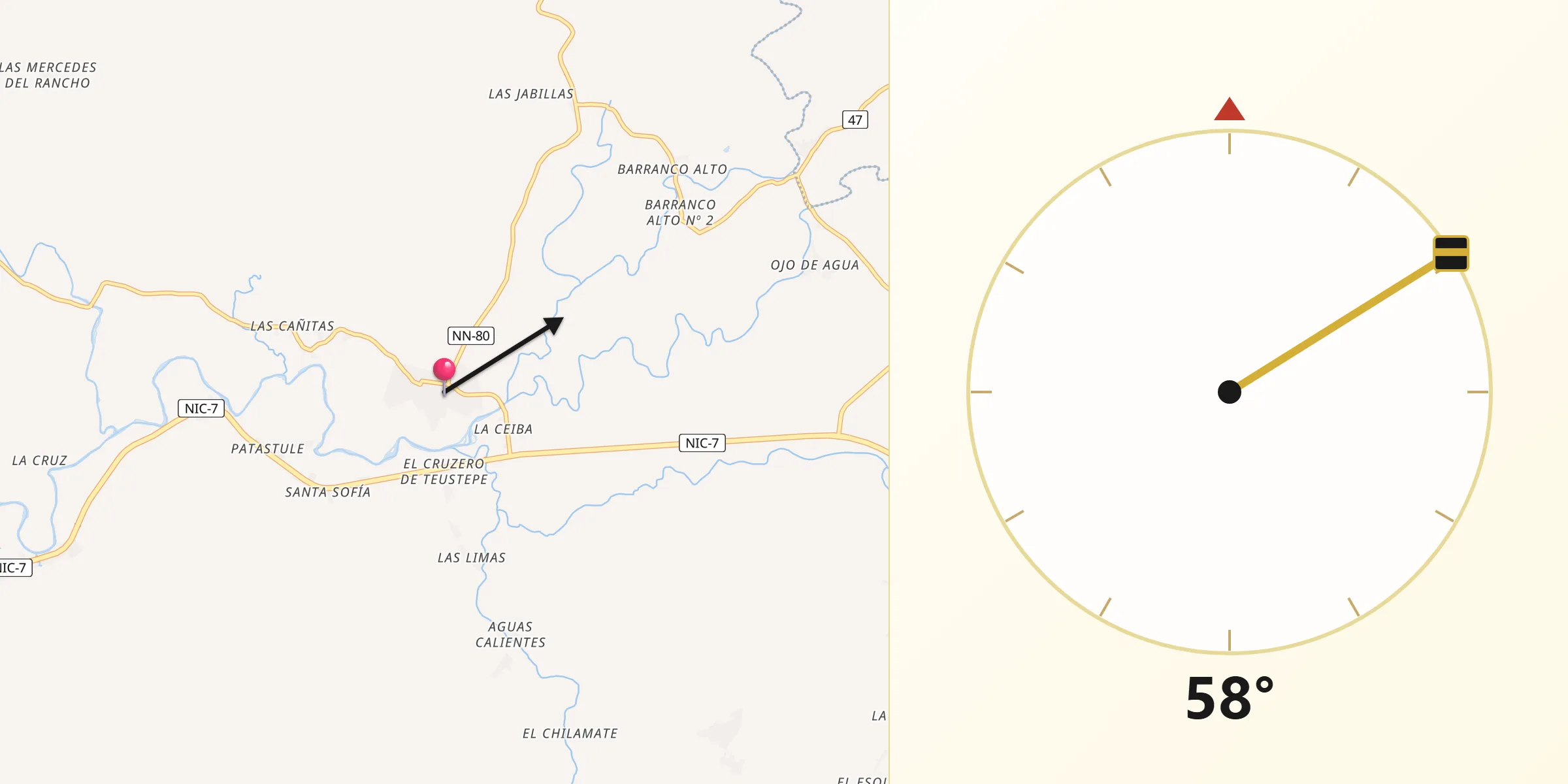 Dirección de la Qibla desde Teustepe