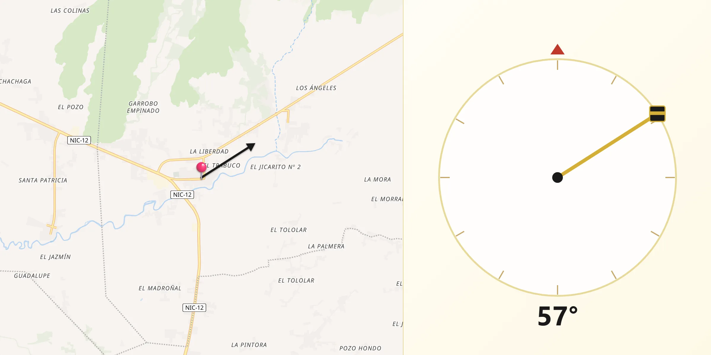 Dirección de la Qibla desde Telica