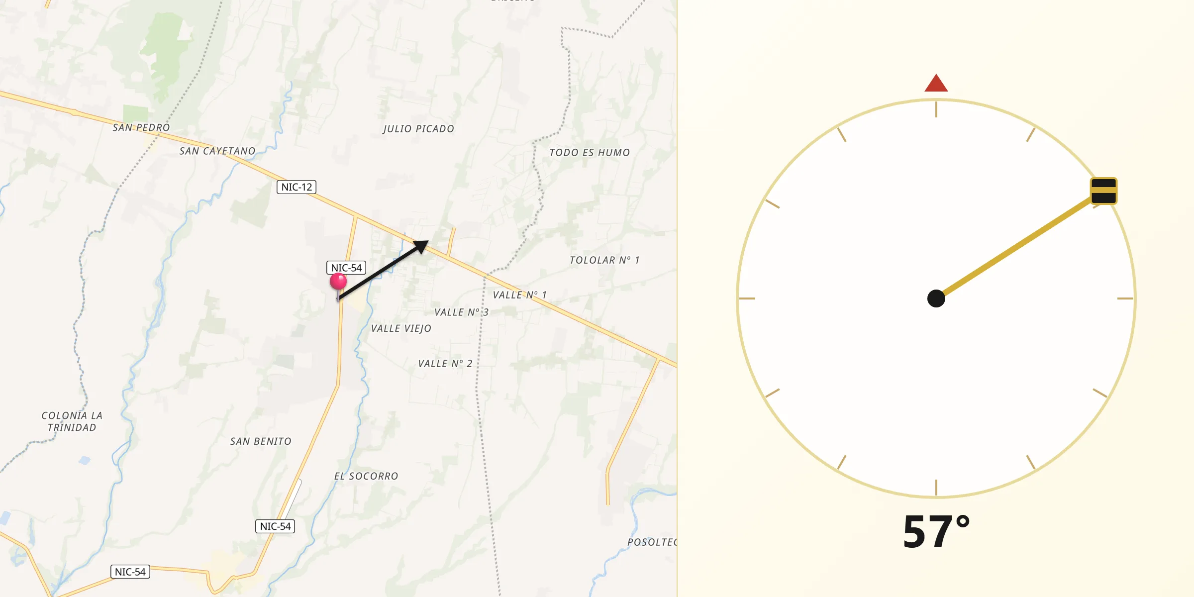 Dirección de la Qibla desde Chichigalpa