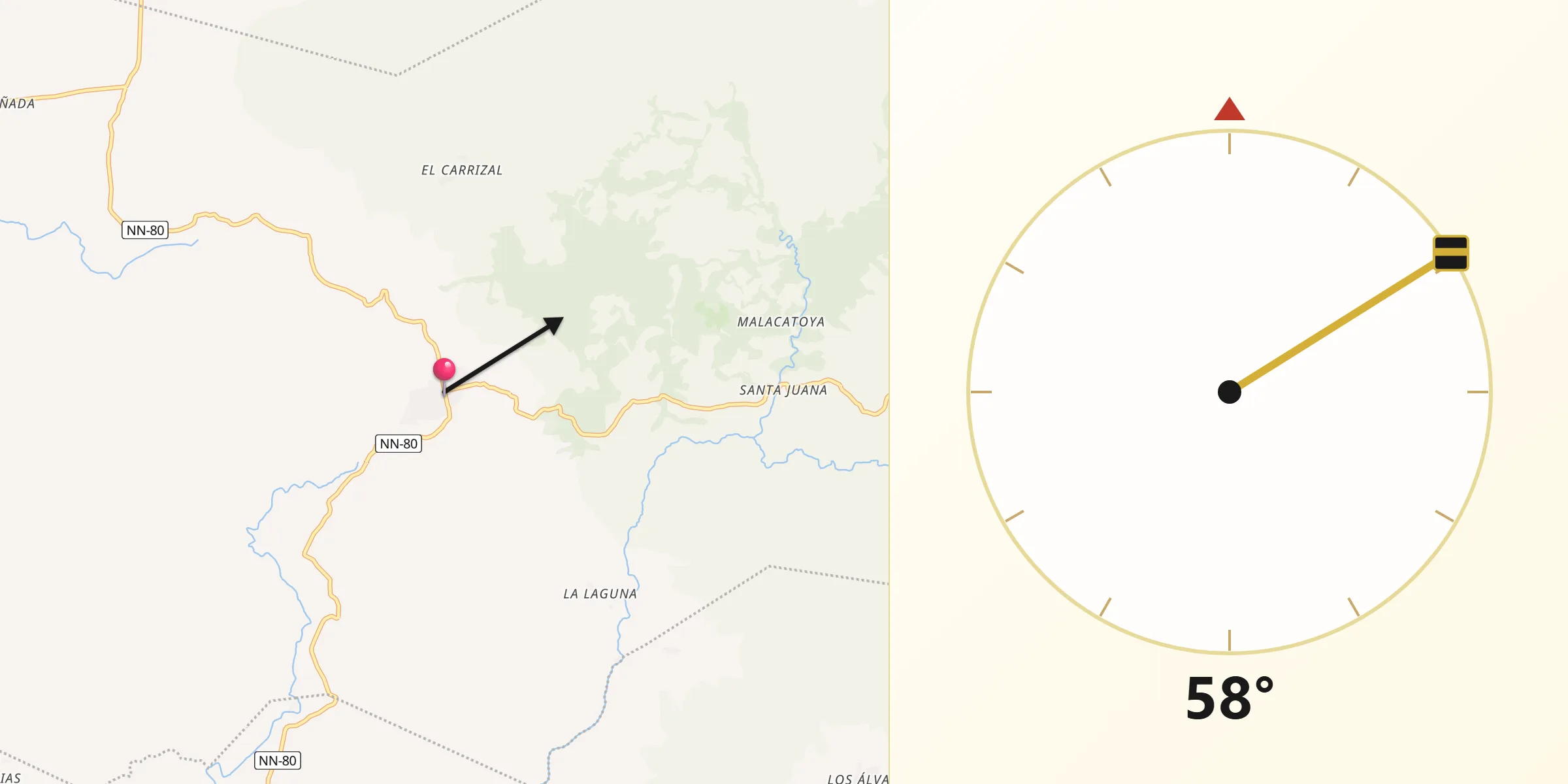 Dirección de la Qibla desde San José de los Remates