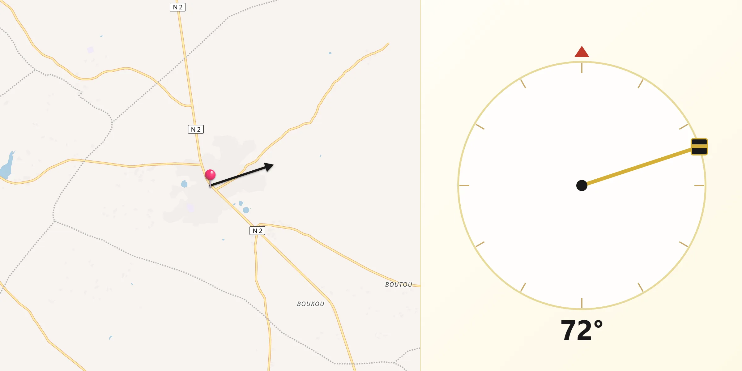 Direction vers la Qibla depuis Boussé
