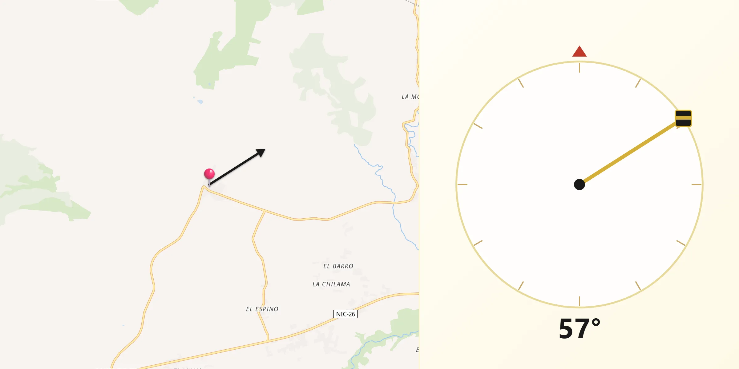 Dirección de la Qibla desde Larreynaga