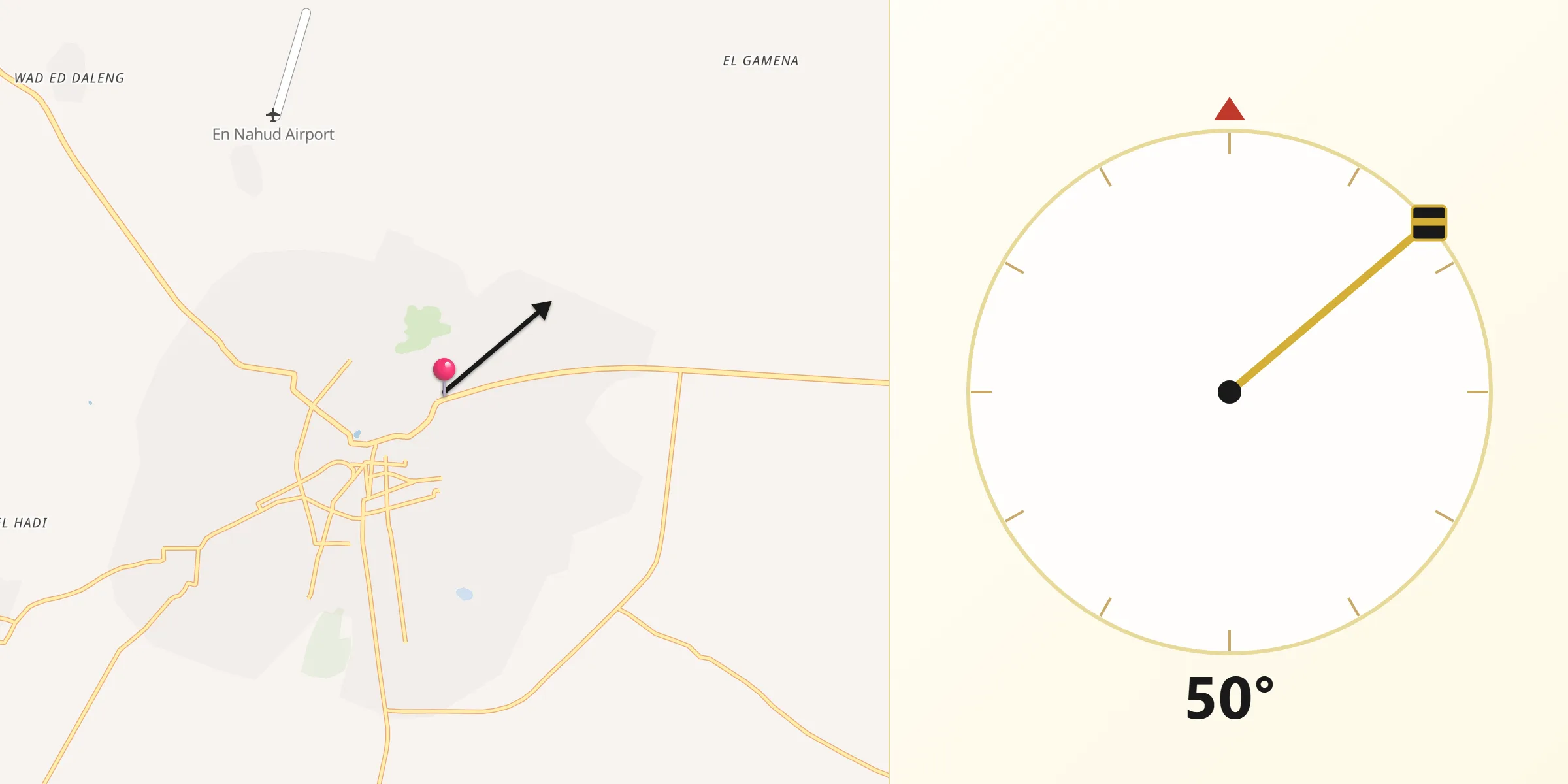 Direction vers la Qibla depuis En Nahud