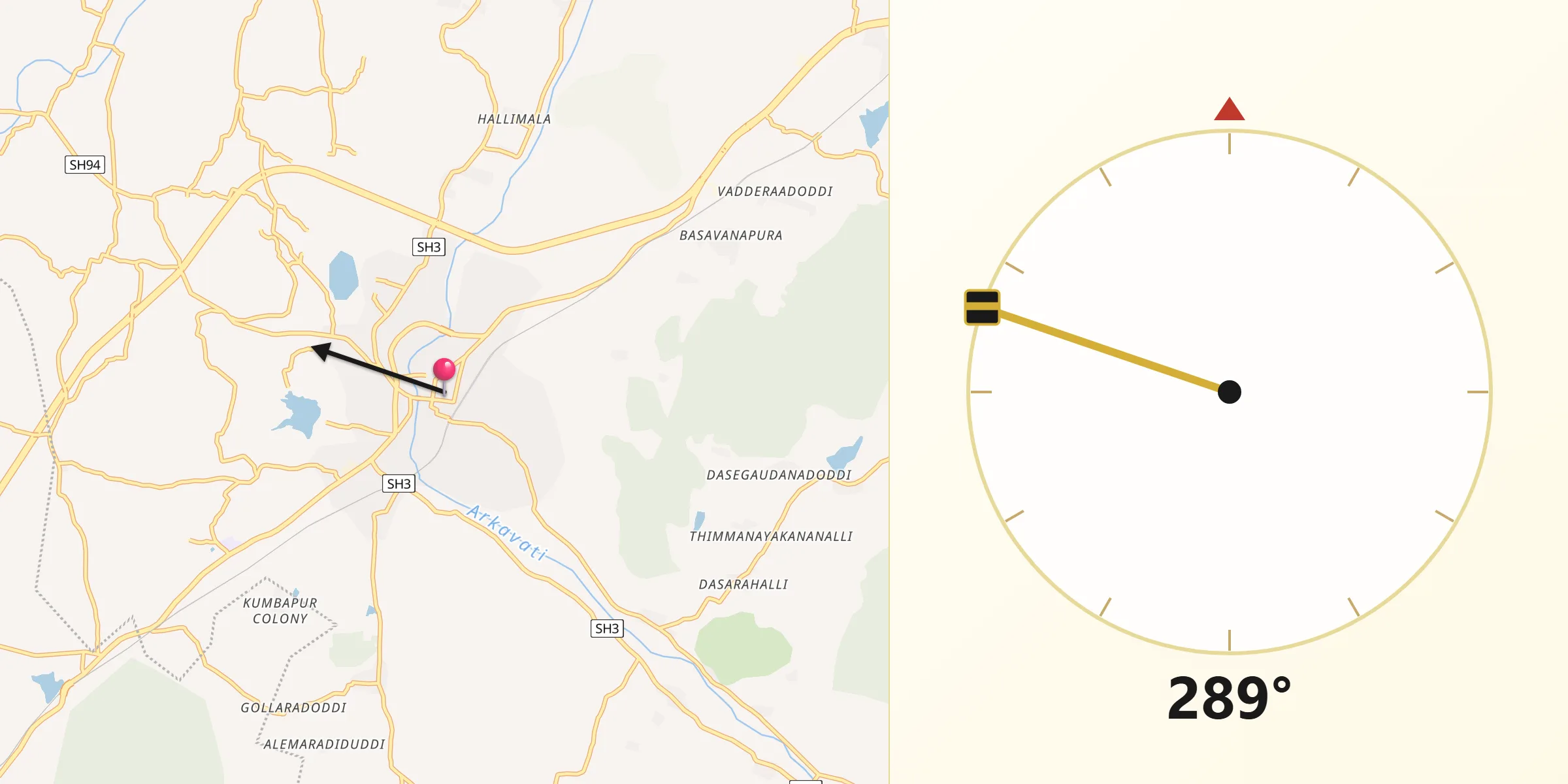 Qibla Direction from Closepet