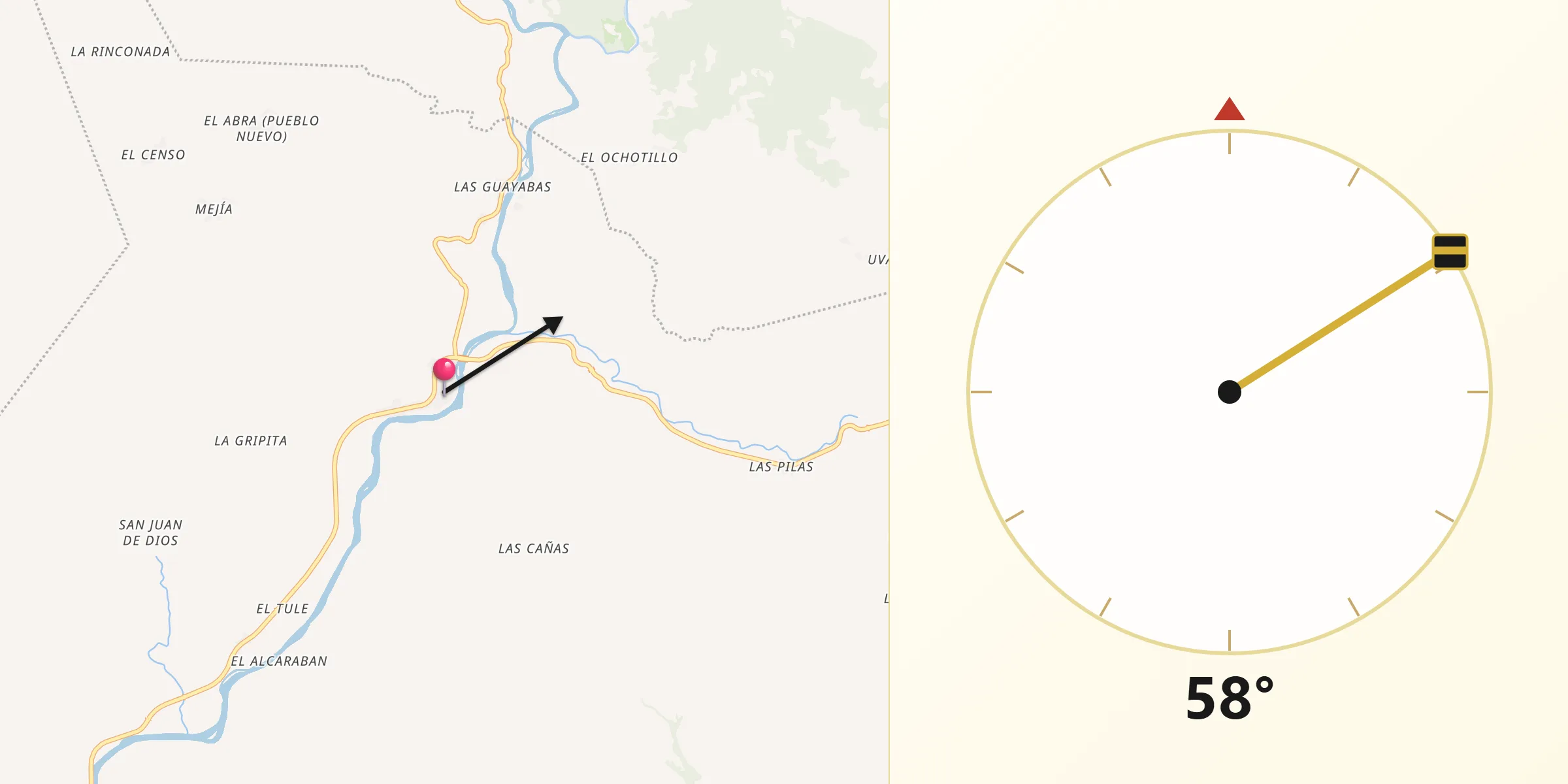 Dirección de la Qibla desde El Jicaral