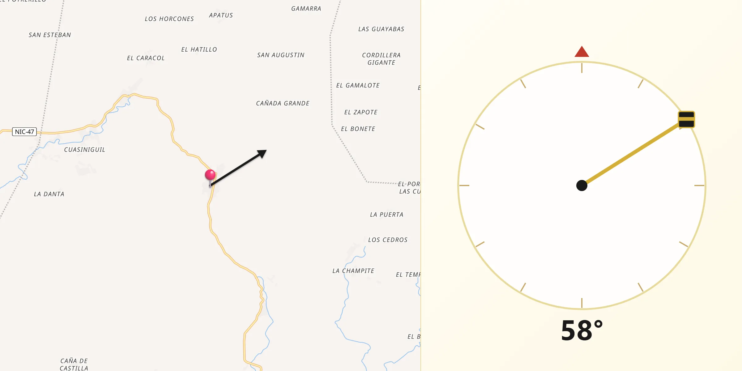 Dirección de la Qibla desde Terrabona