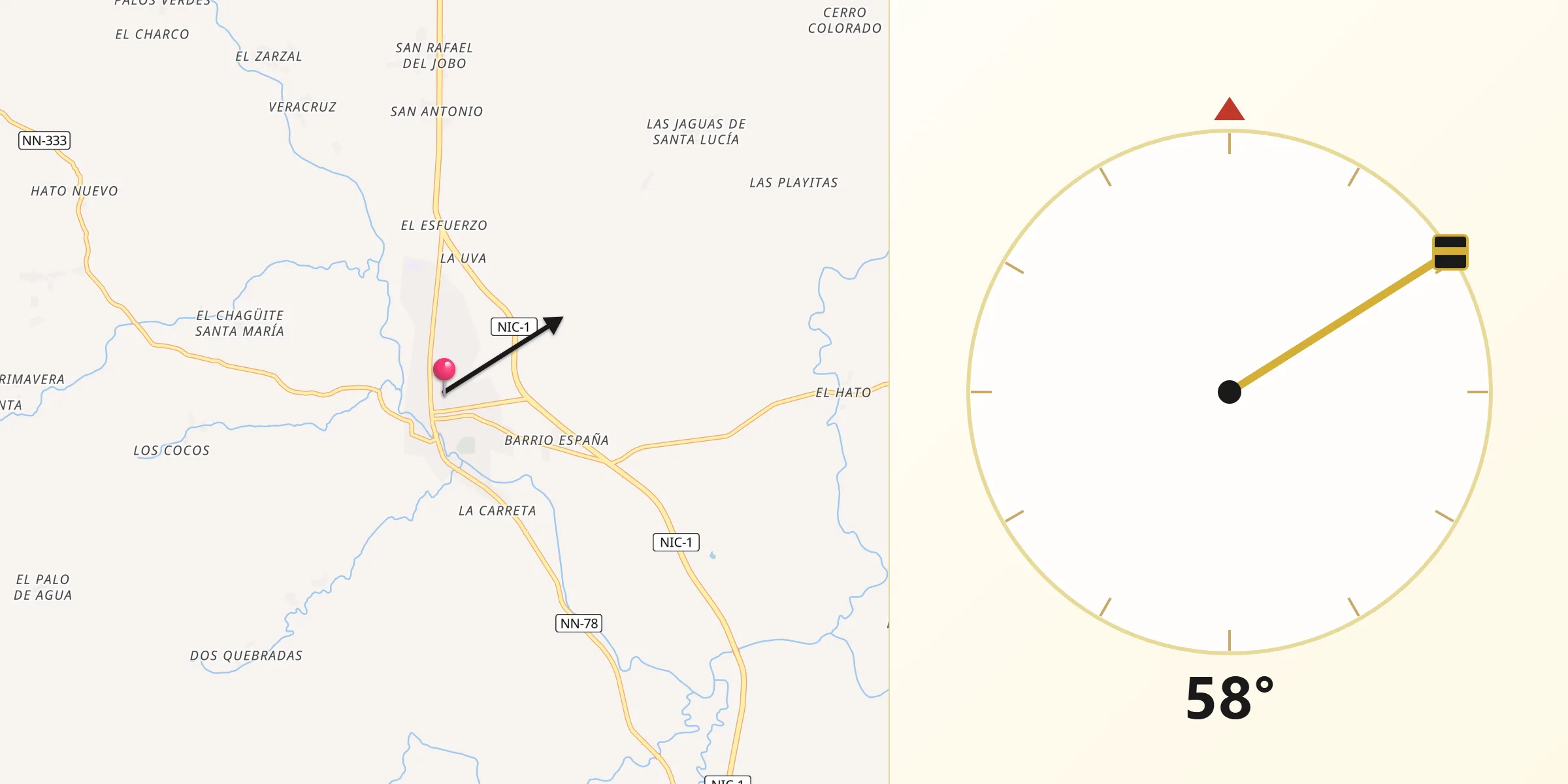 Dirección de la Qibla desde Ciudad Darío