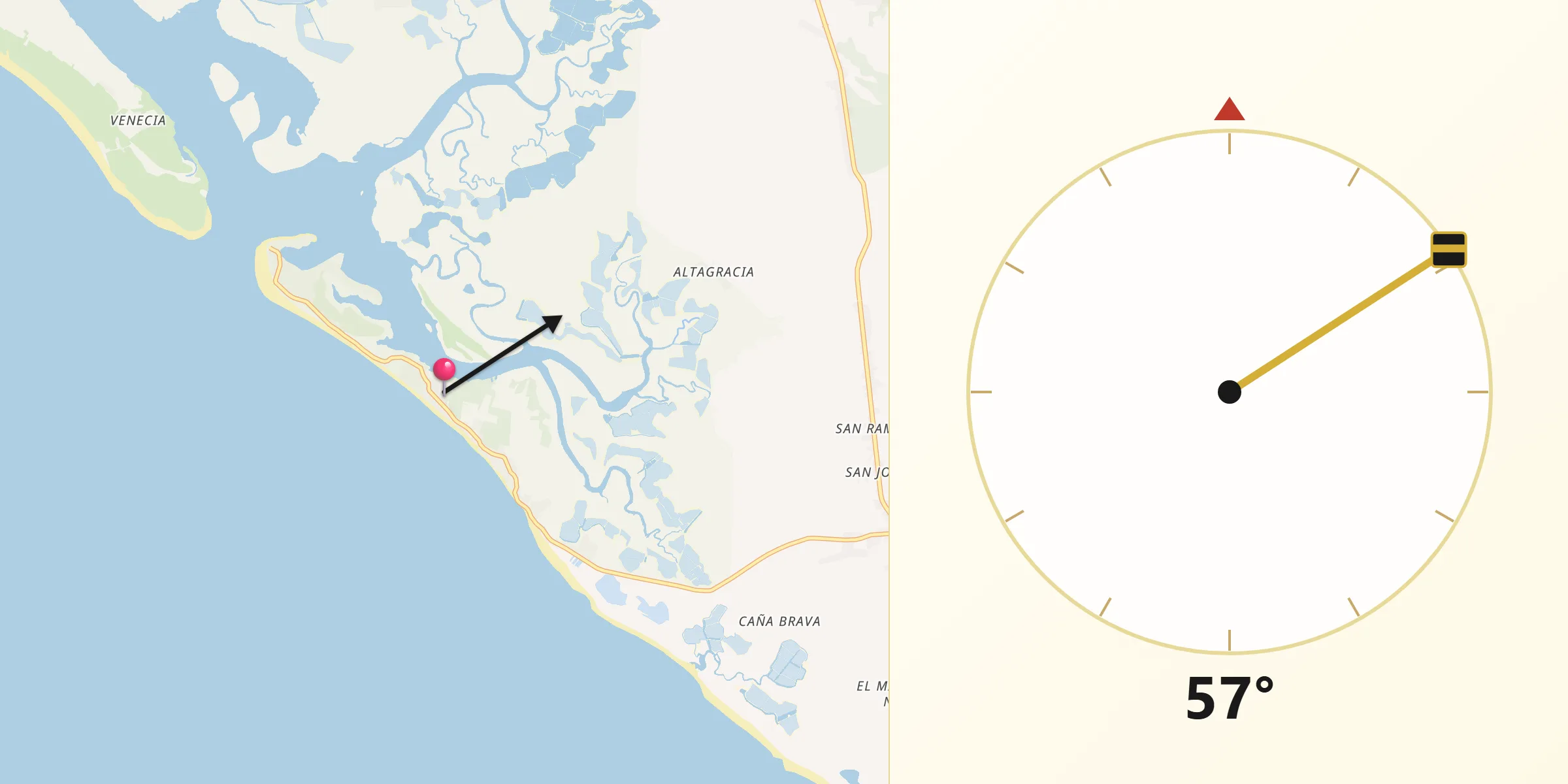 Dirección de la Qibla desde Jiquilillo