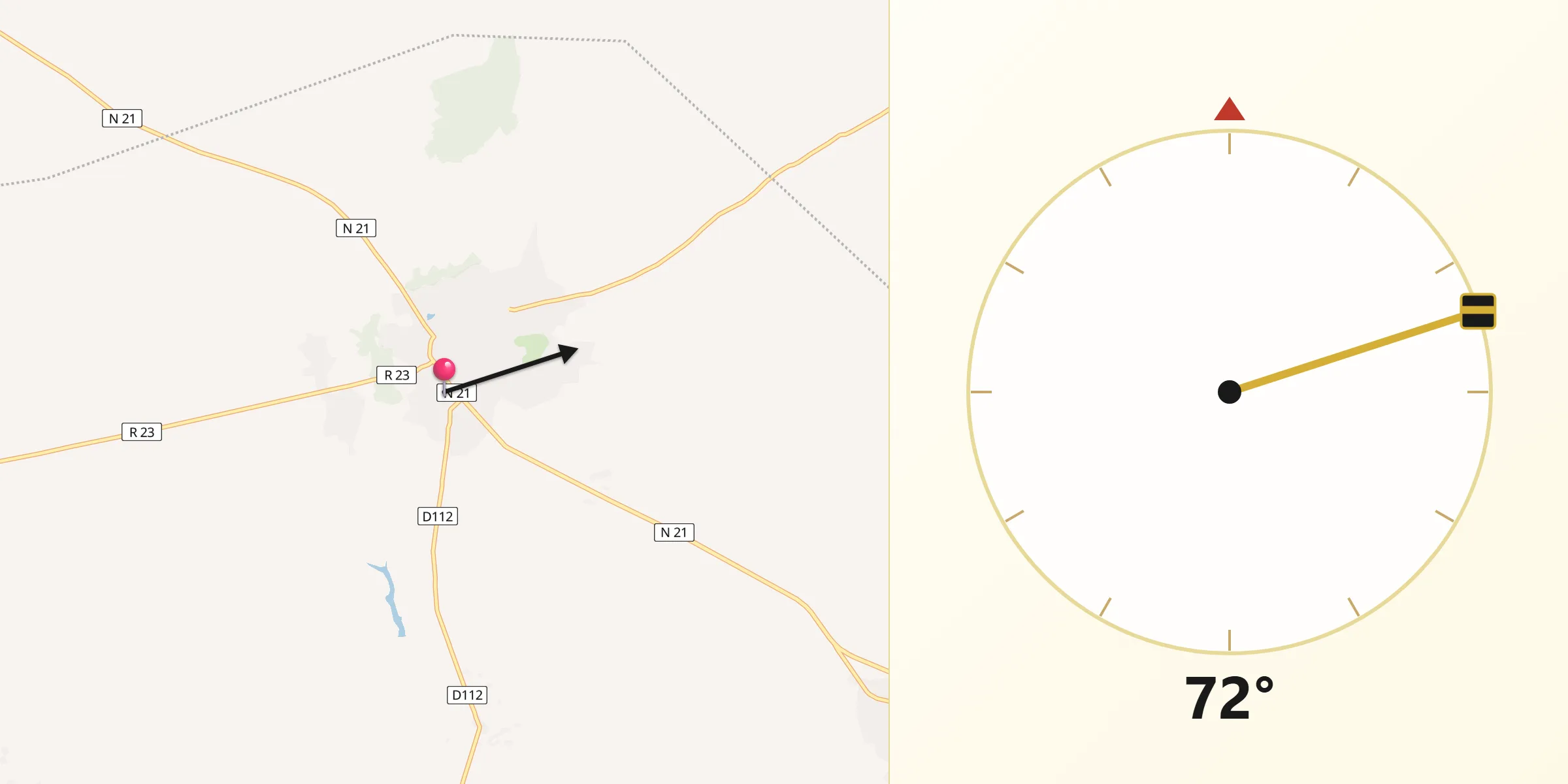 Direction vers la Qibla depuis Toma