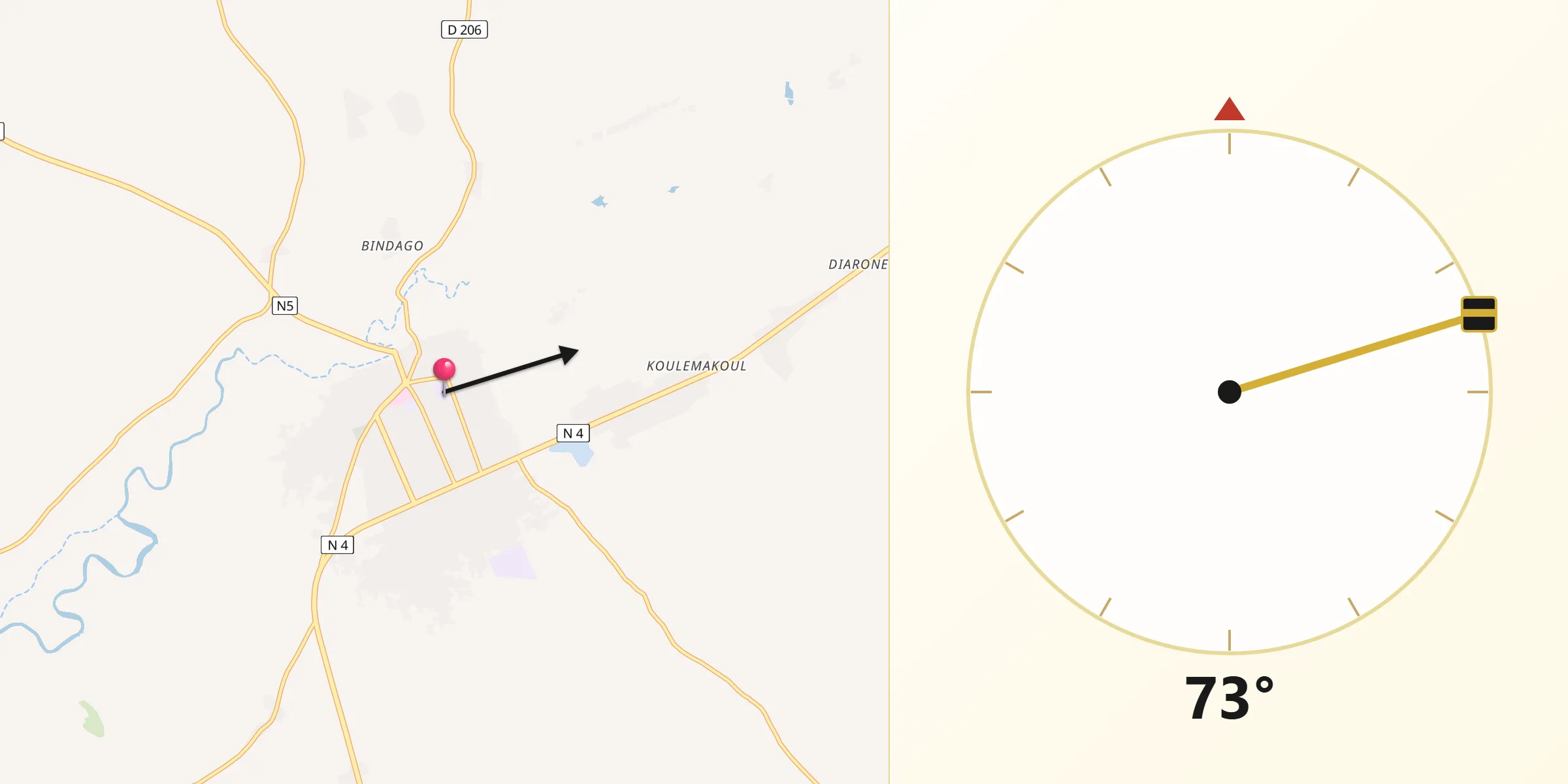 Direction vers la Qibla depuis Bignona