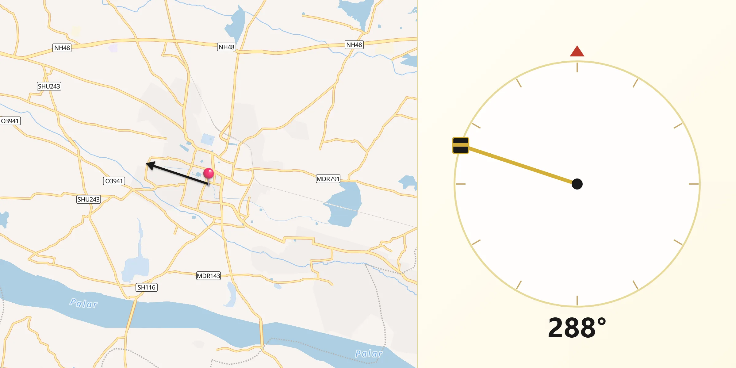 Qibla Direction from Kanchipuram
