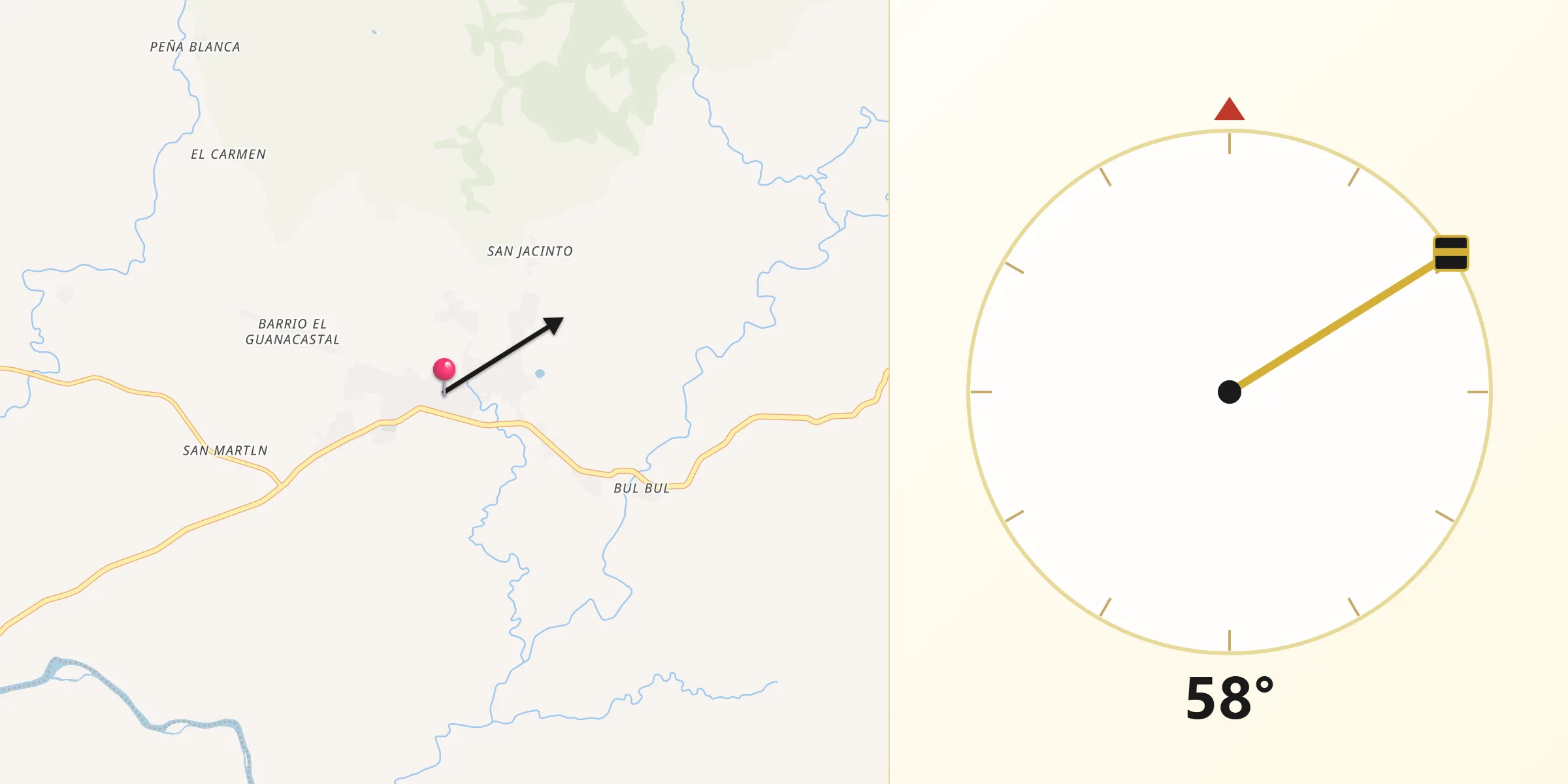 Dirección de la Qibla desde Matiguás