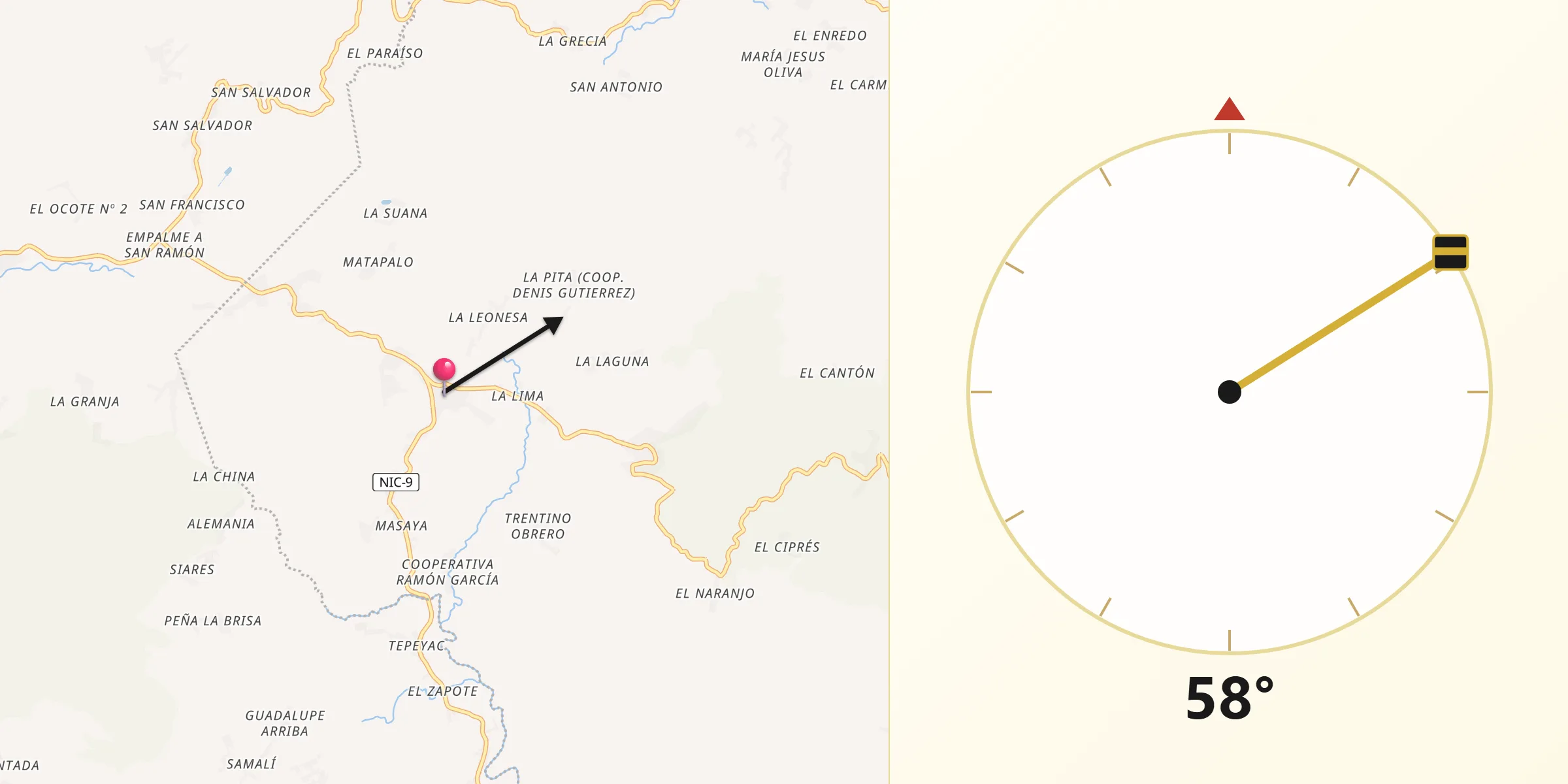 Dirección de la Qibla desde San Ramón