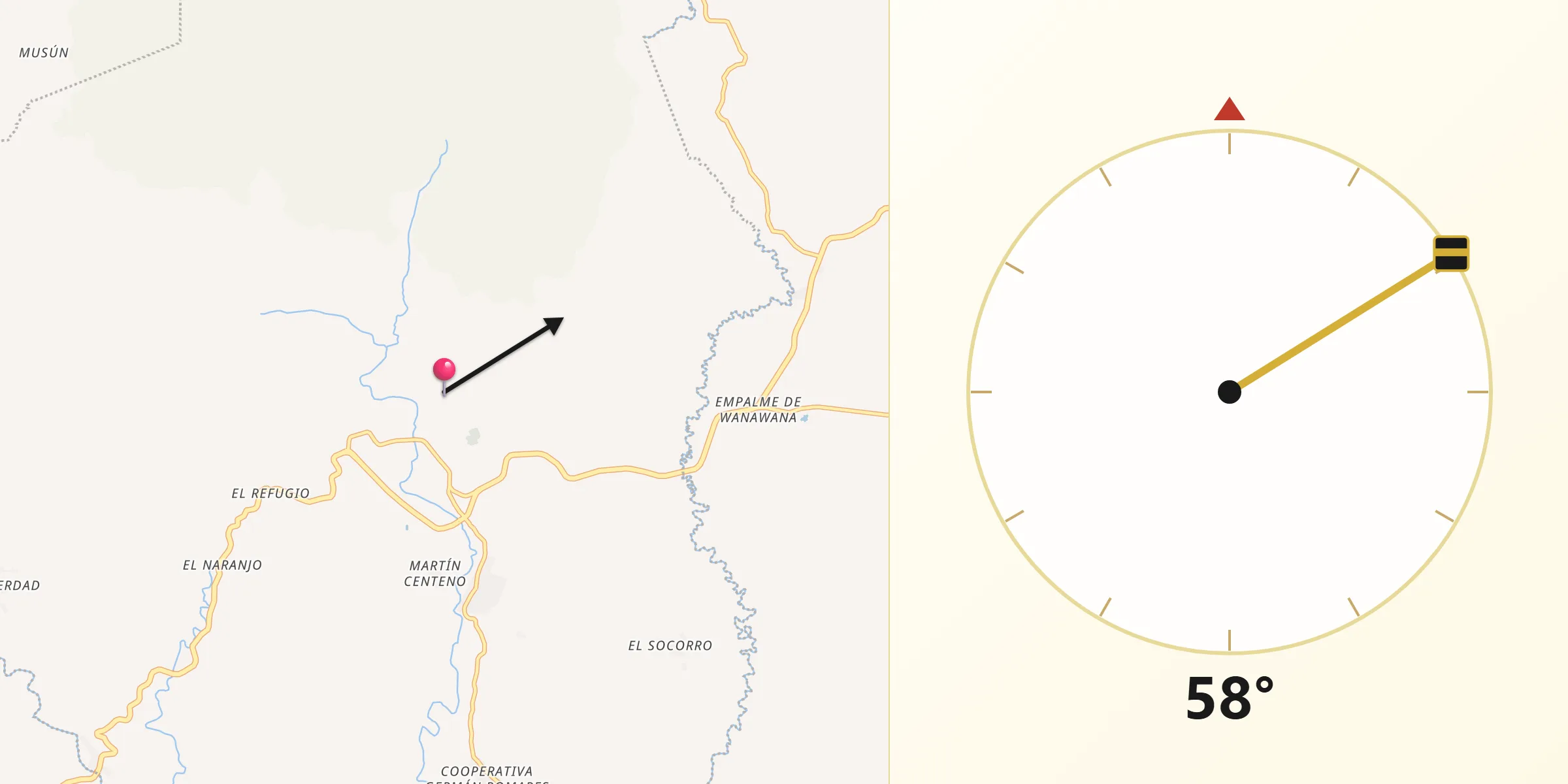 Dirección de la Qibla desde Río Blanco