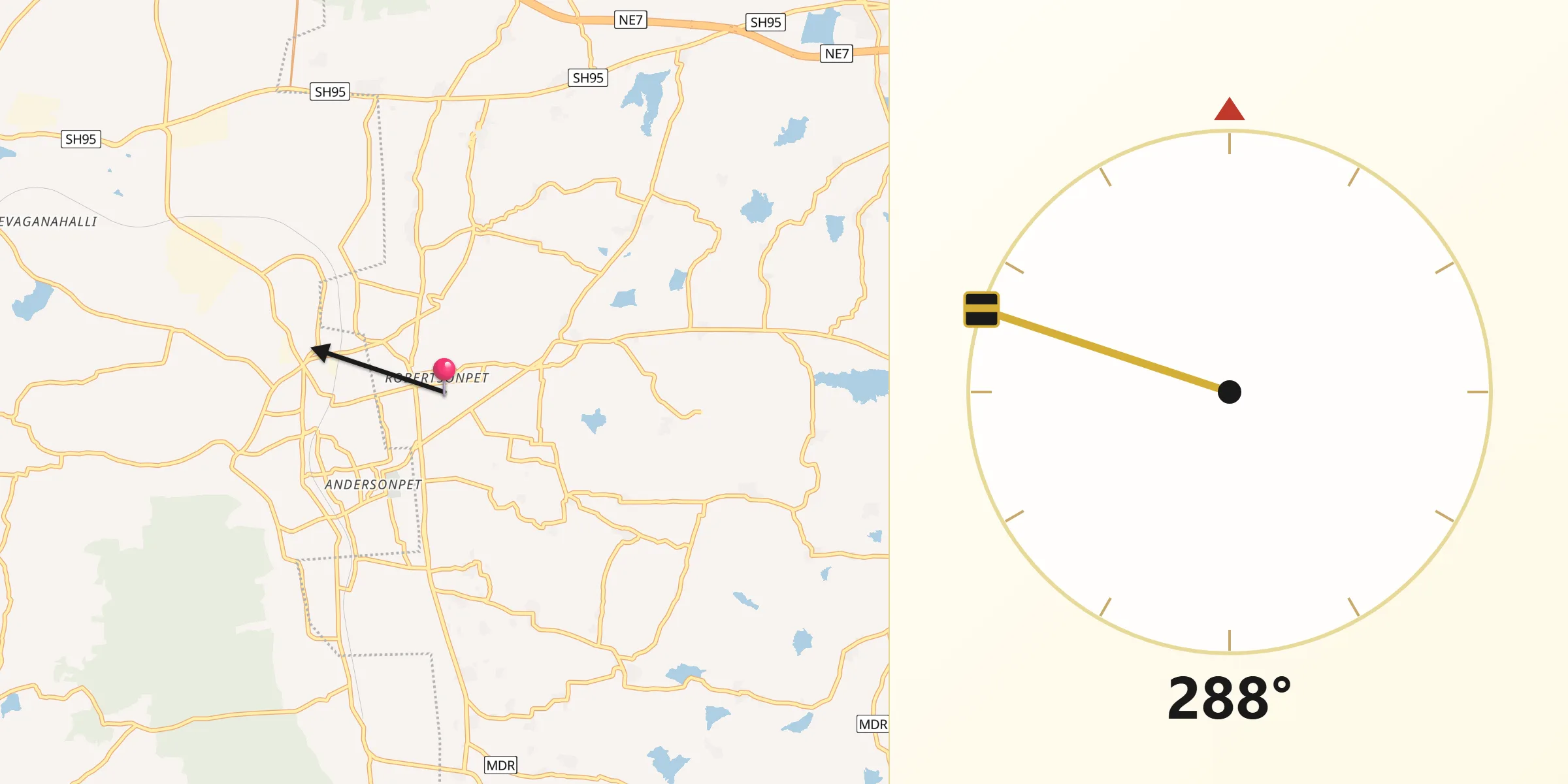 Qibla Direction from Robertsonpet