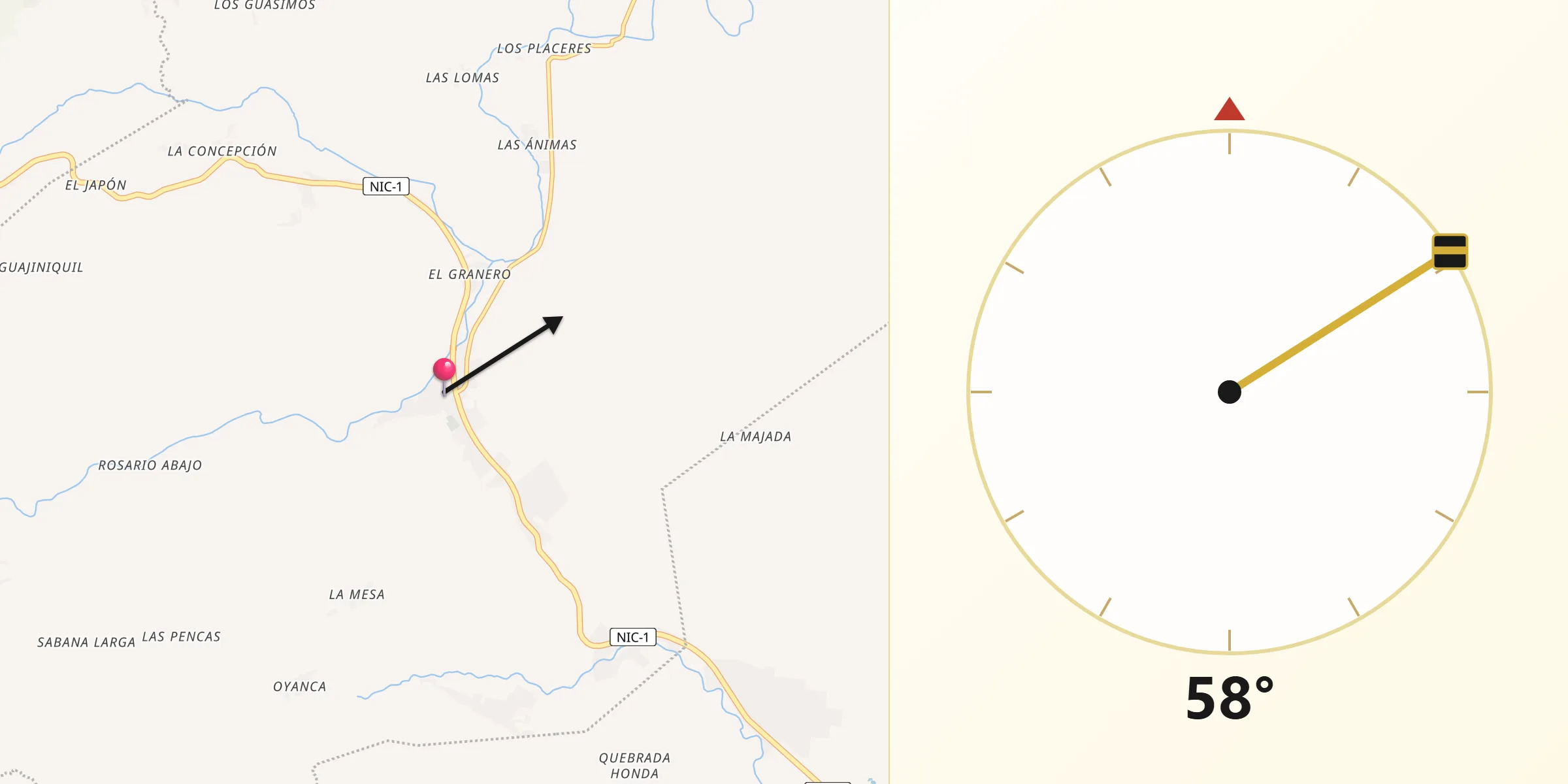 Dirección de la Qibla desde La Trinidad