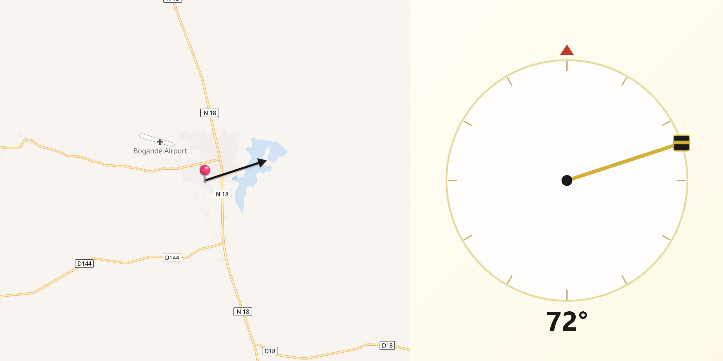 Direction vers la Qibla depuis Bogandé