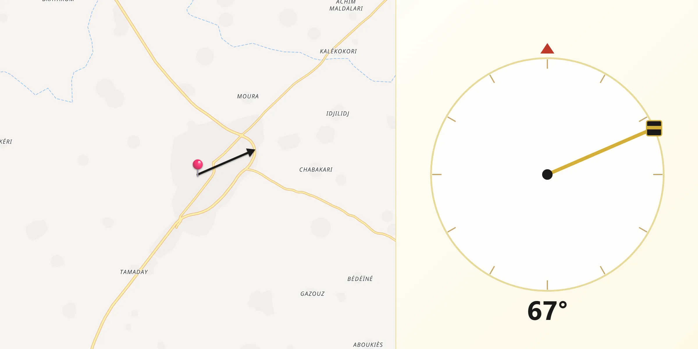 Direction vers la Qibla depuis Massakory