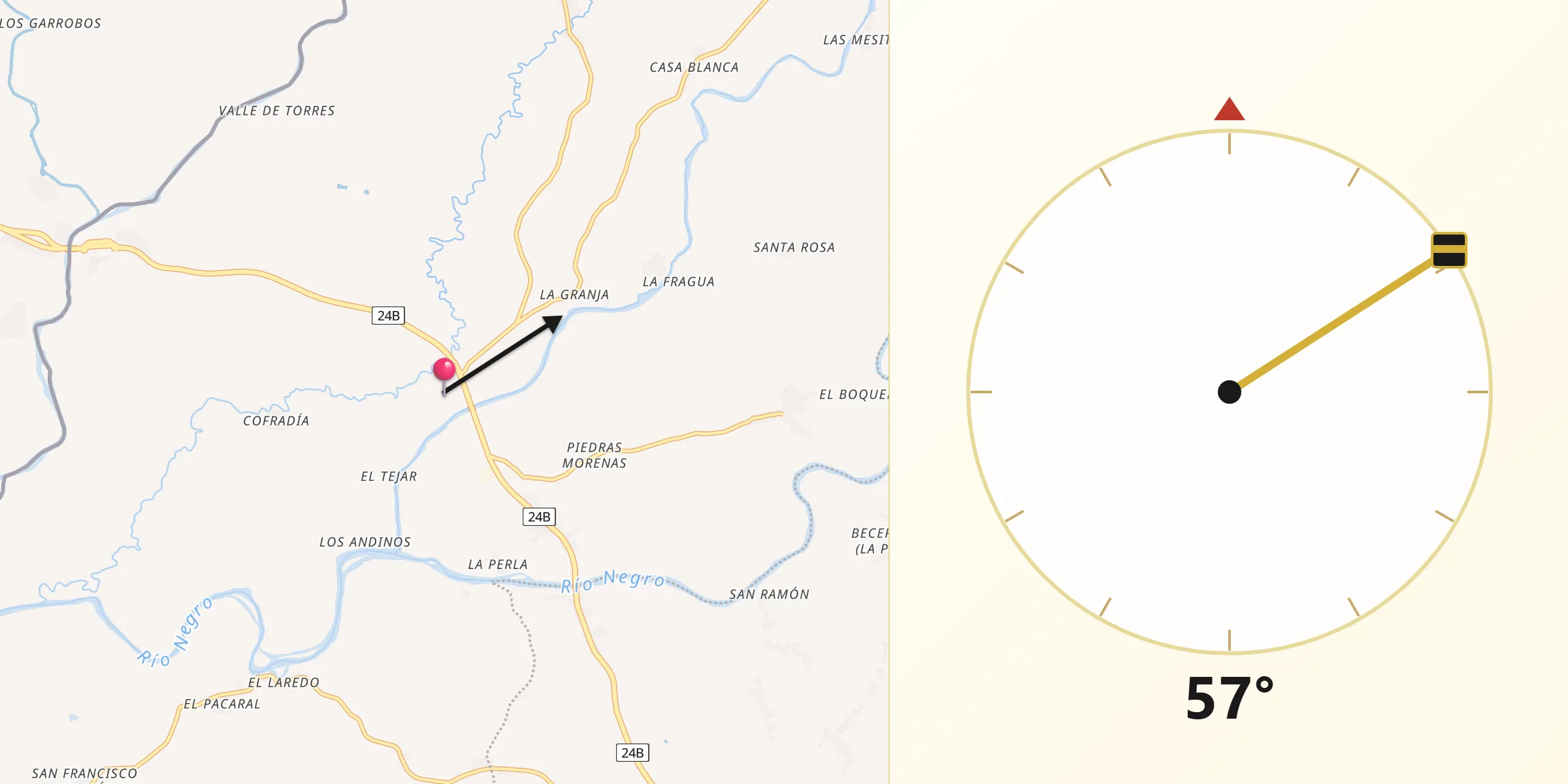 Dirección de la Qibla desde Somotillo