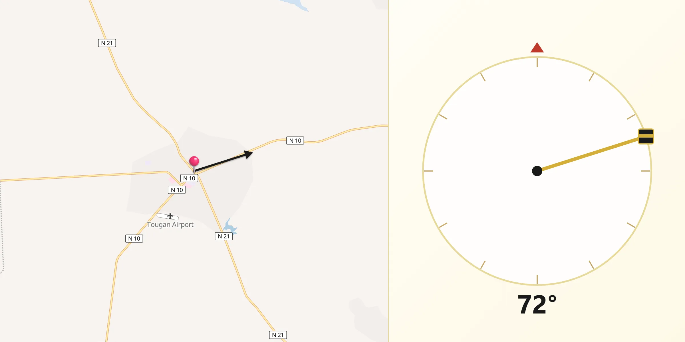 Direction vers la Qibla depuis Tougan