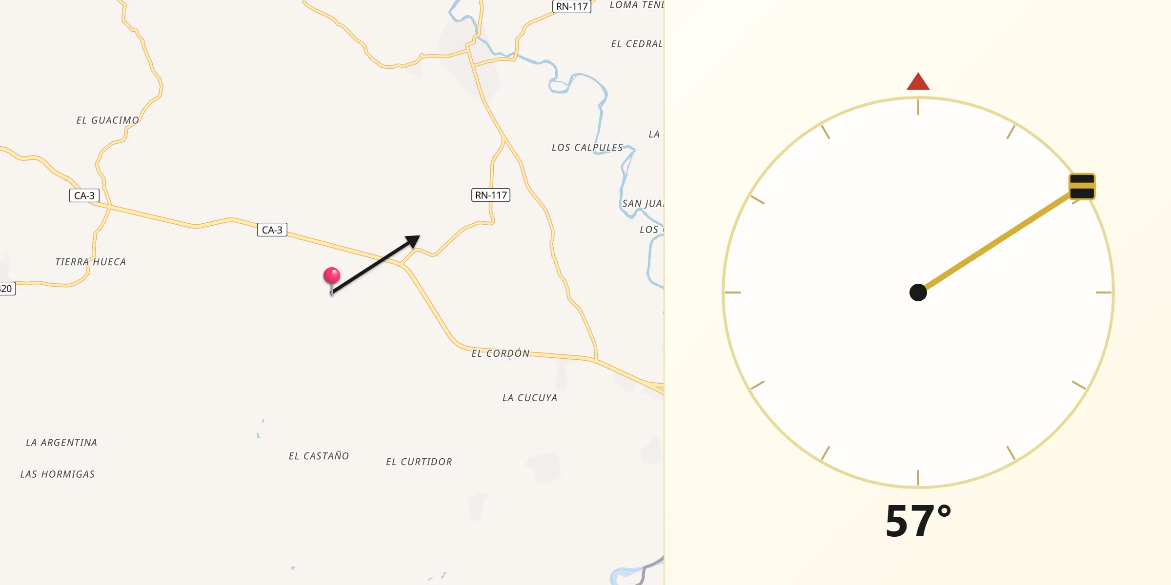 Dirección de la Qibla desde El Triunfo