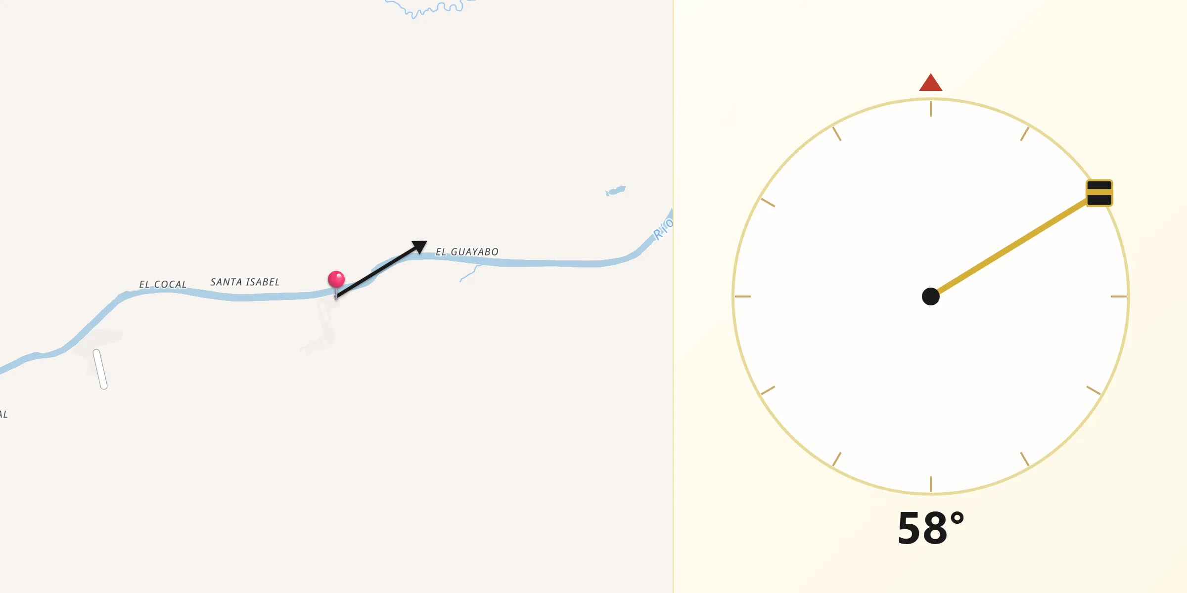 Dirección de la Qibla desde La Cruz de Río Grande